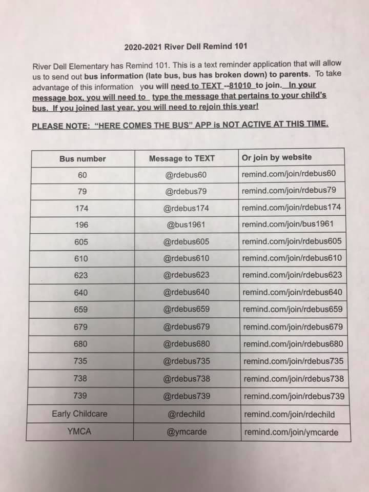 Here are all of the Remind codes... - River Dell Elementary
