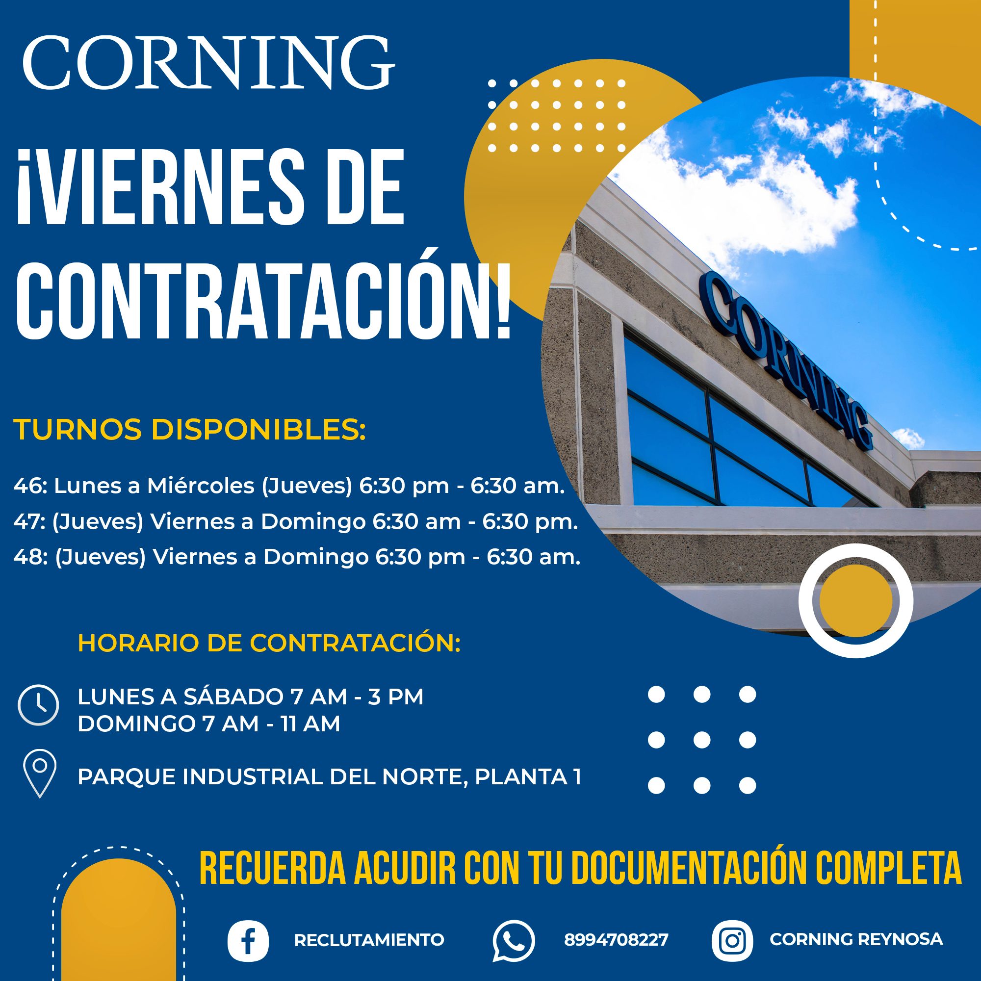Corning México - ¡TE ESPERAMOS EN PLANTA 1! 👷 Acude con...