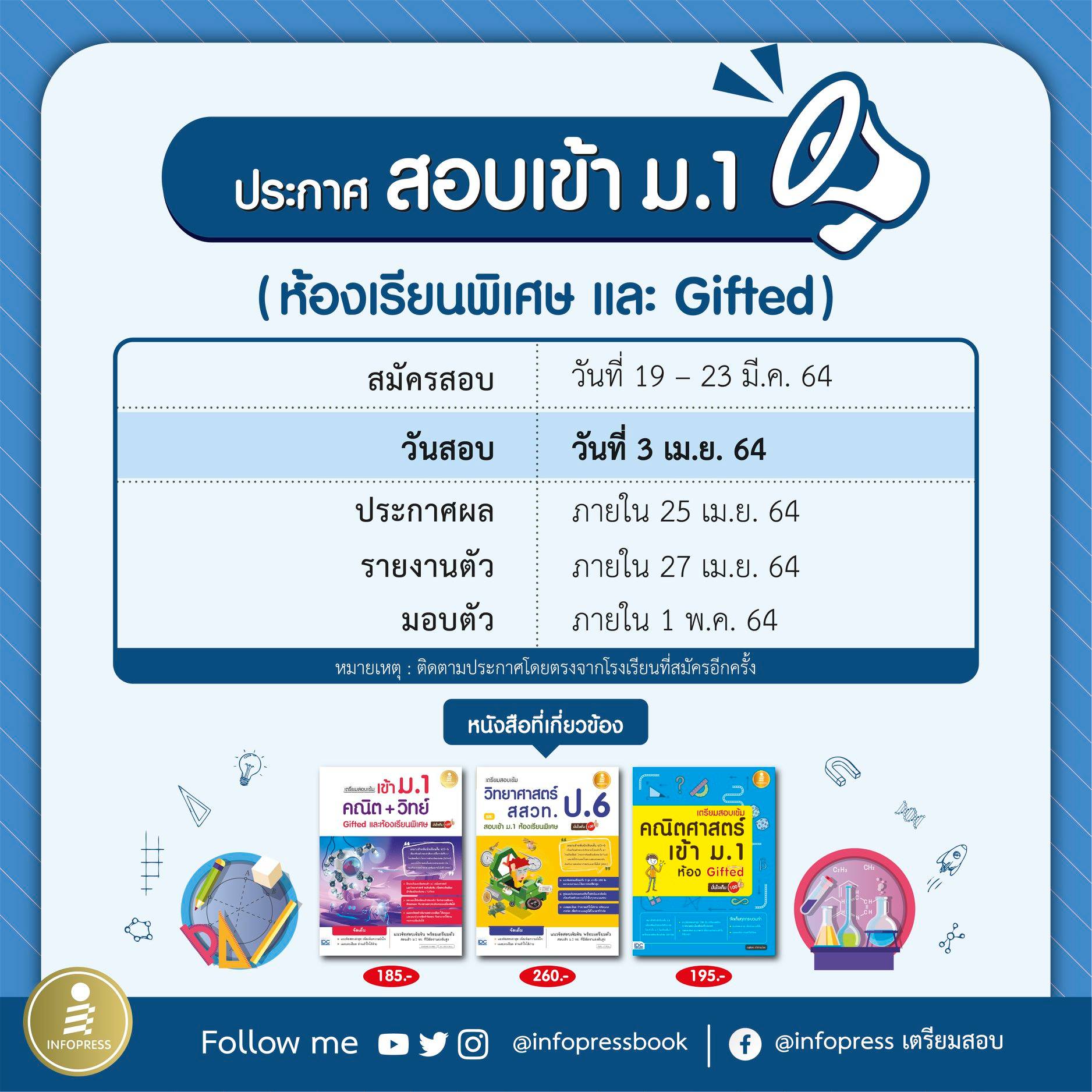 📣ประกาศจาก สพฐ.! สอบเข้า ม.1 รอบ... - Infopress เตรียมสอบ | Facebook