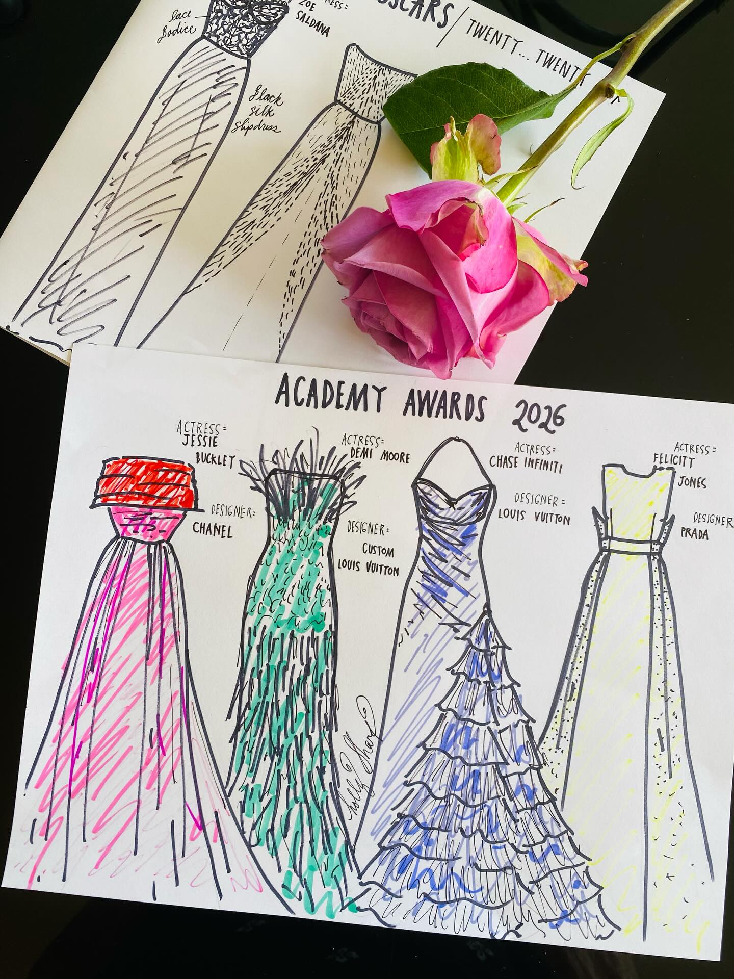 Fashion is art. The right dress, the right color, the right vibe for that very moment is absolutely unpredictable. That's what gets me so excited to sketch up some of my favorites
