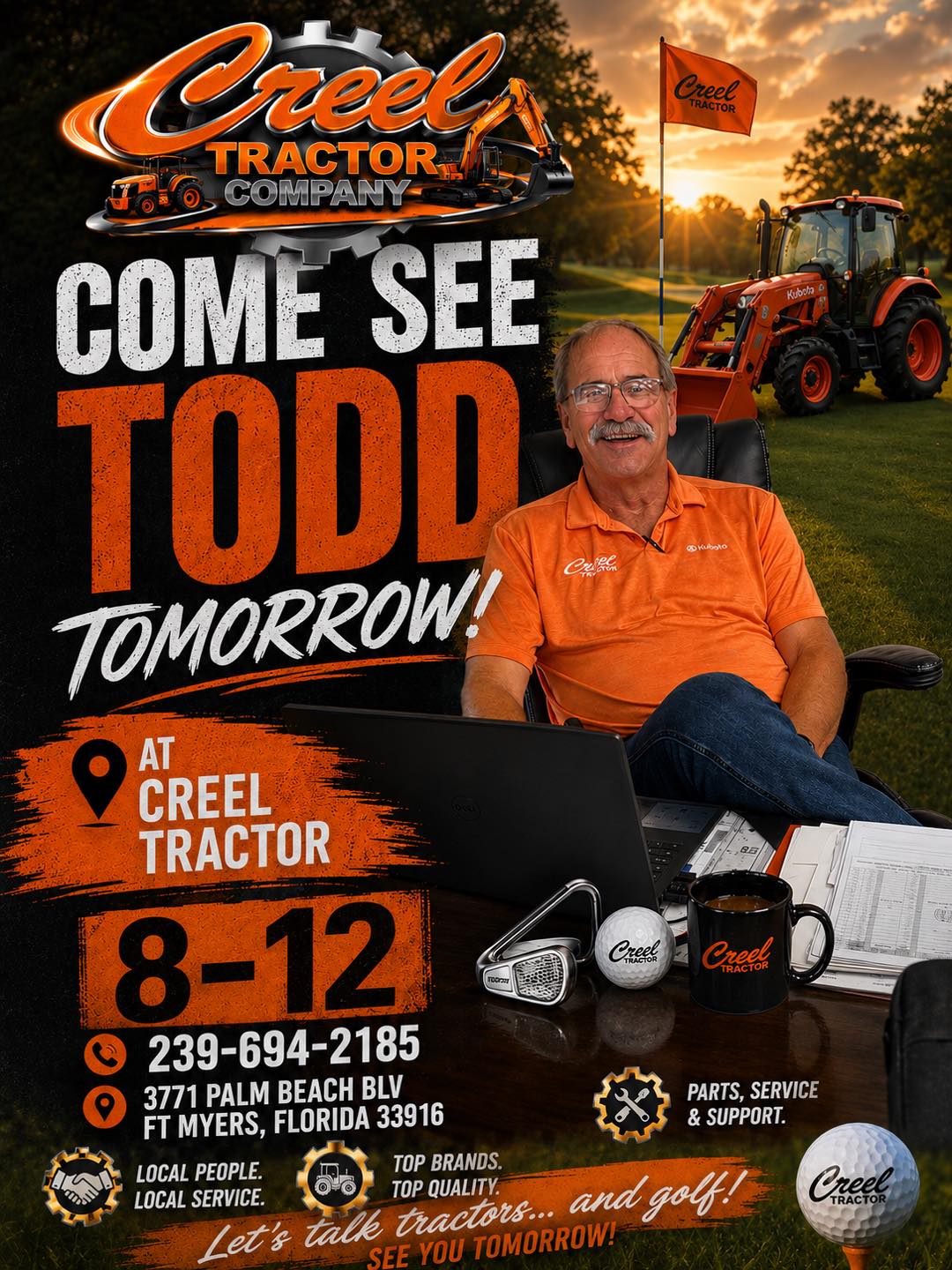 🌴☀️ SATURDAY AT CREEL TRACTOR ☀️🌴 Come see Todd tomorrow