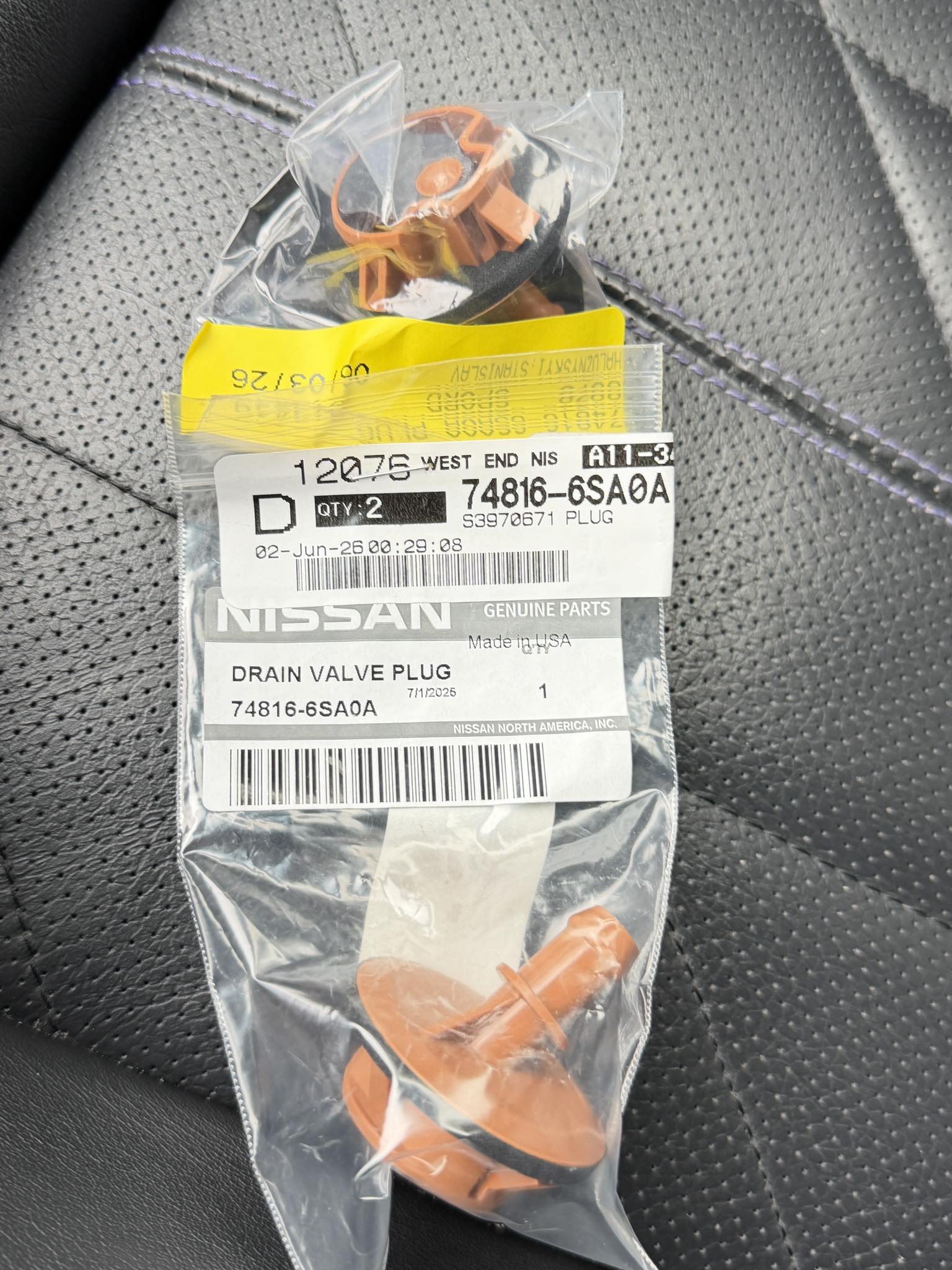 Nissan sunroof drain leak fix with 74816-6sa0a grommet