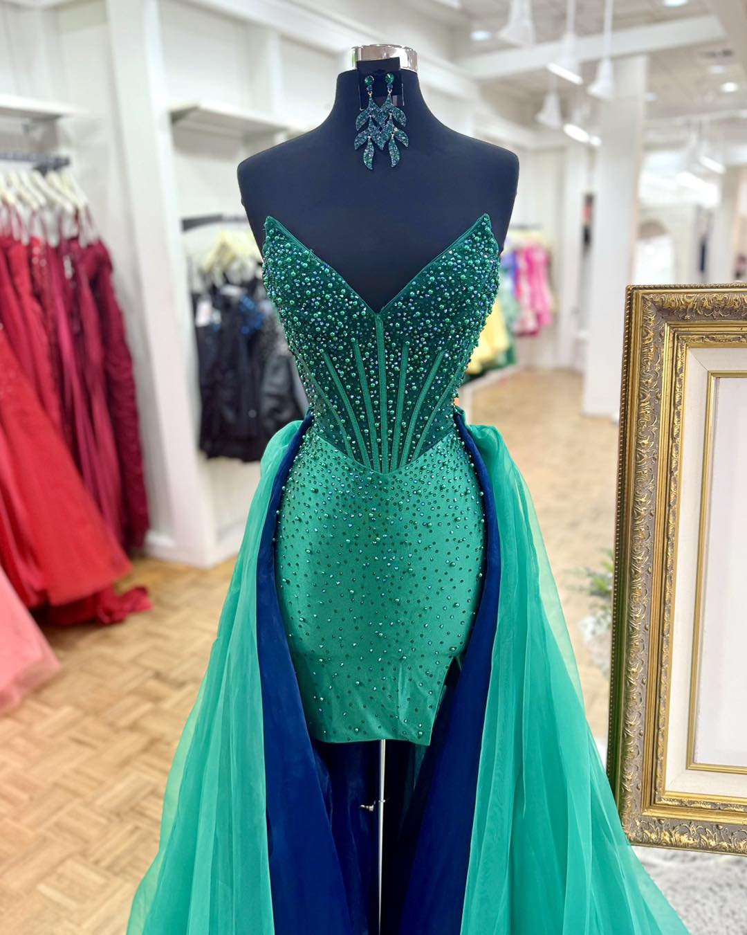 emerald green prom dress with train Beaded In Richmond Ky wooden dressing mirror design