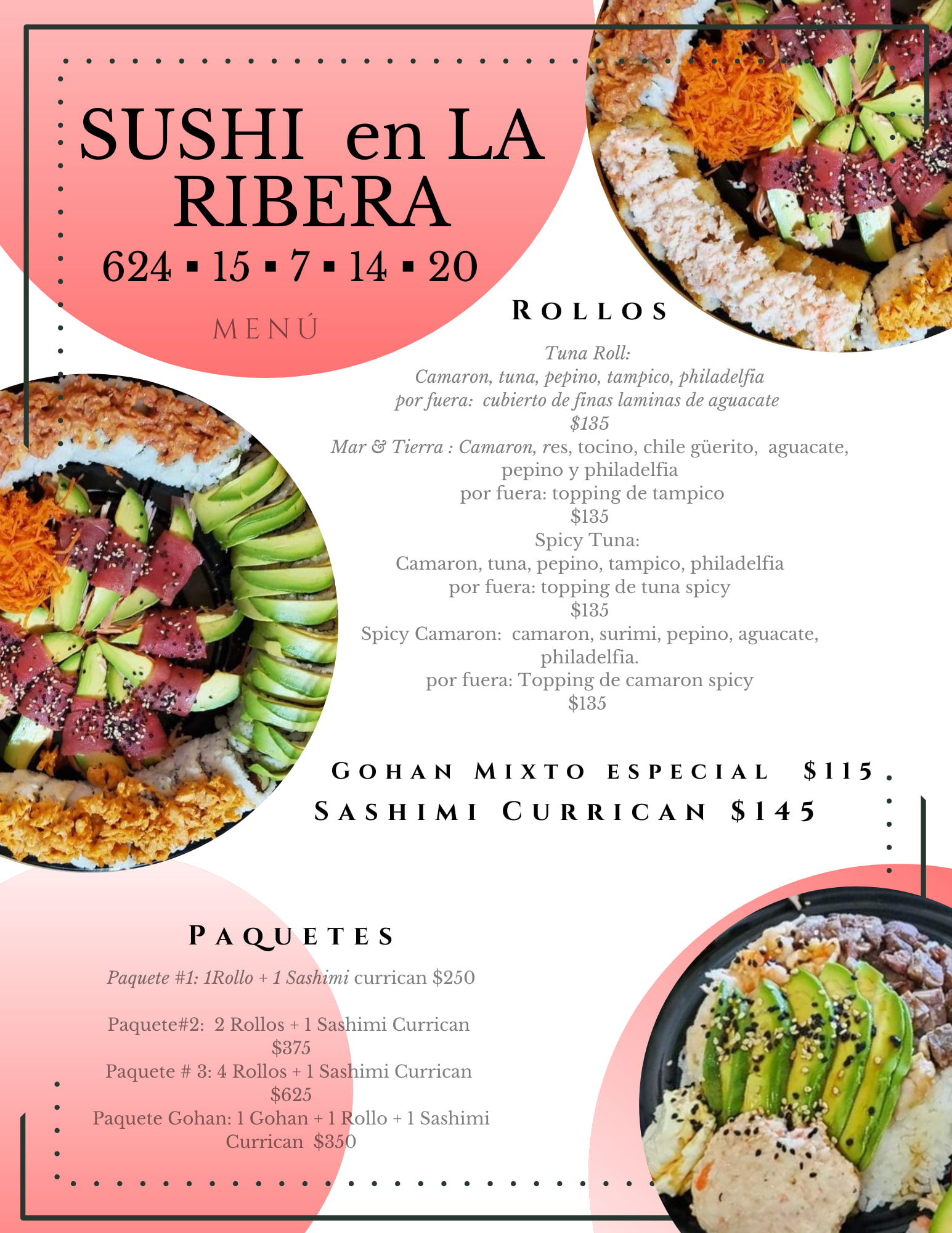Nuestro menú 🥰 Pedidos al:... - Sushi en La Ribera