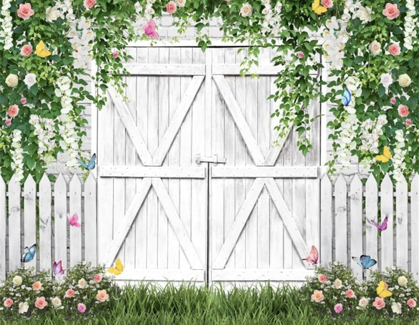 Christmas Tree Vinyl Backdrop Garland Studio Props Barn Door Photo Background