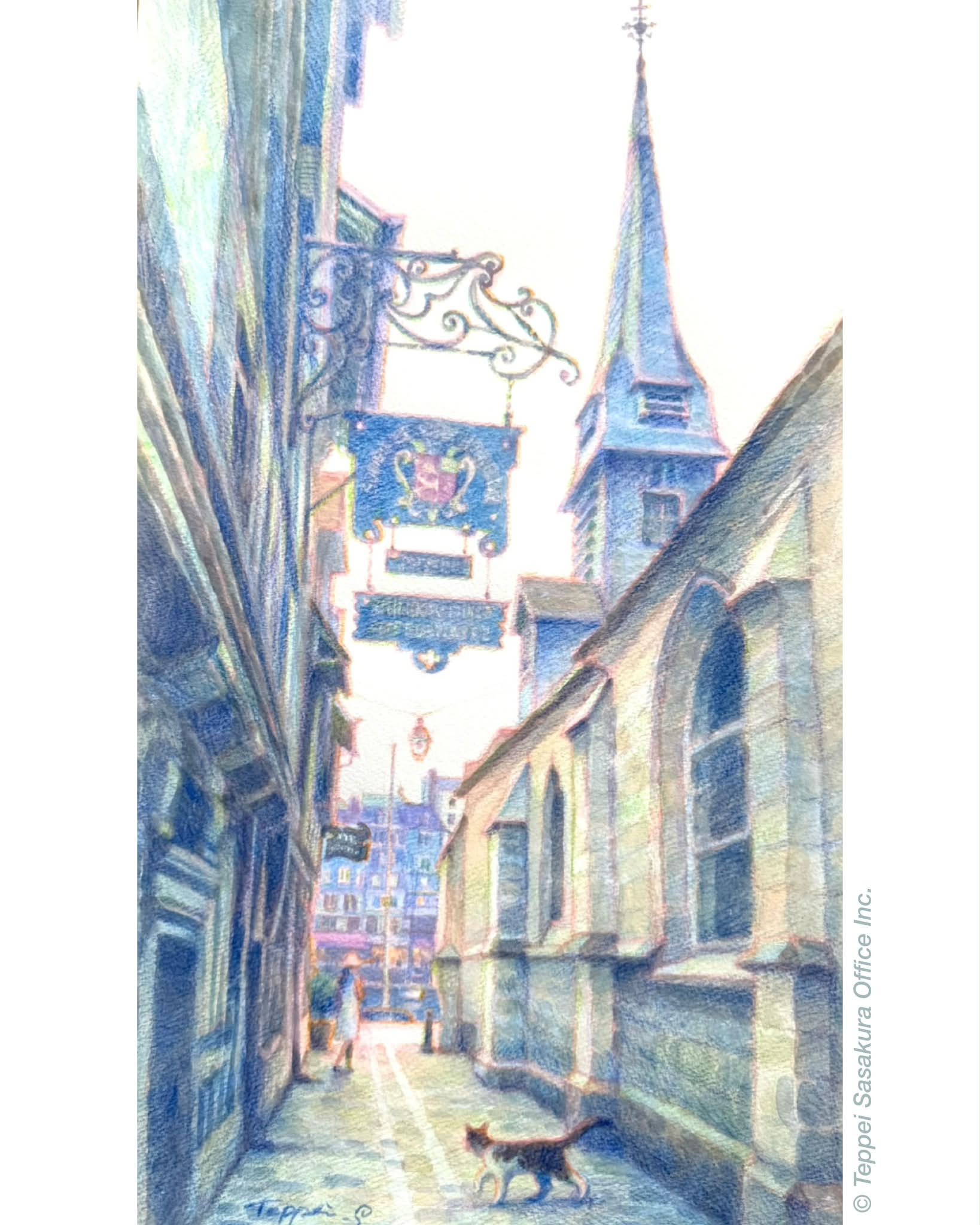 モーゼルのぶどう畑と、笑顔になる水辺」 41×72.7cm 油彩画 ドイツの