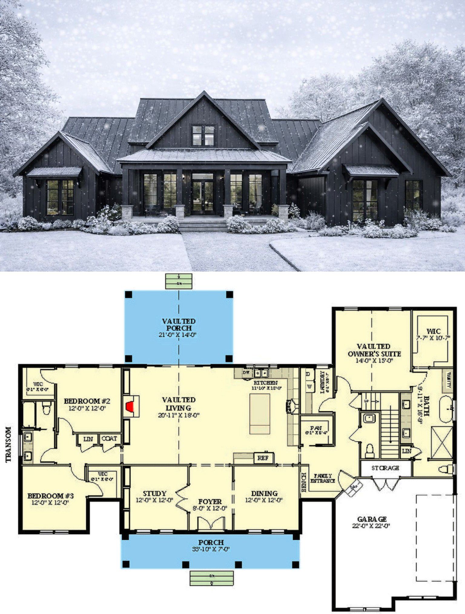 Modern - 2473 Sq Ft 3-Bedroom Modern Farmhouse with Unfinished Bonus