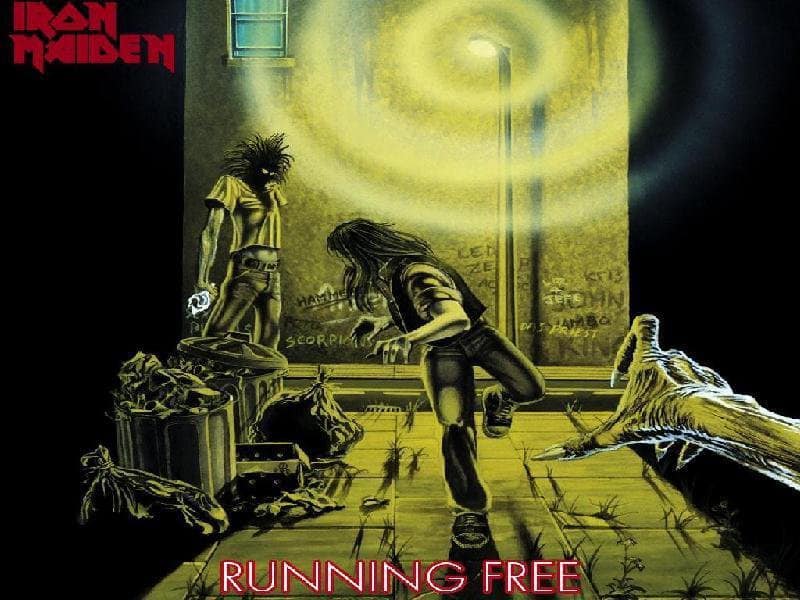 Iron Maiden's first single “Running Free” poster referencing bands