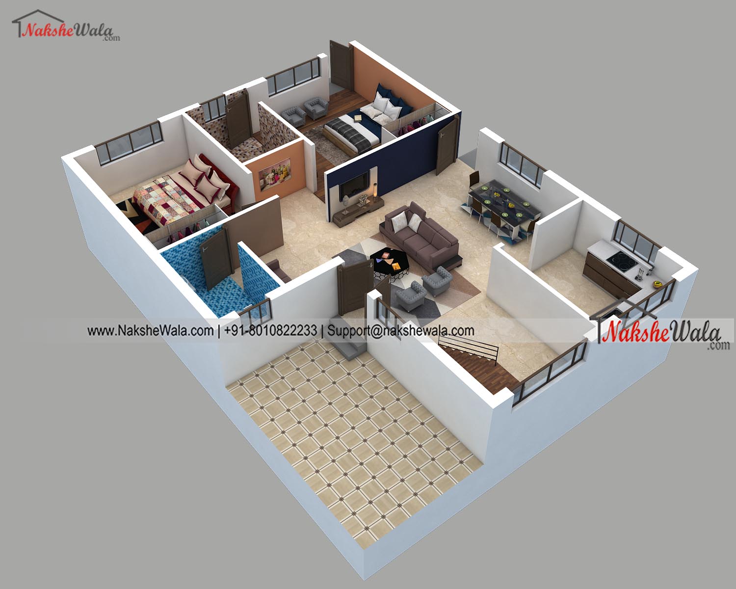 2bhk Floor Plan 3d Design 3D Floor Plans :: Behance