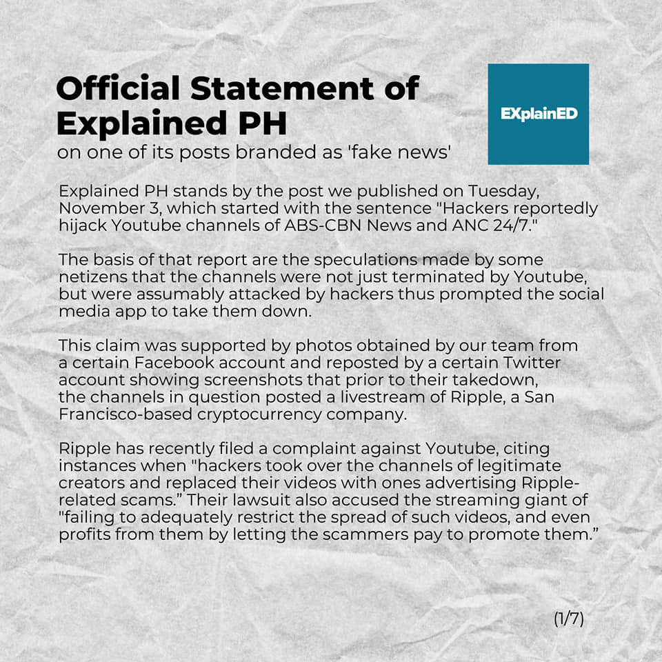 Explained PH - OFFICIAL STATEMENT OF EXPLAINED PH ON ONE...