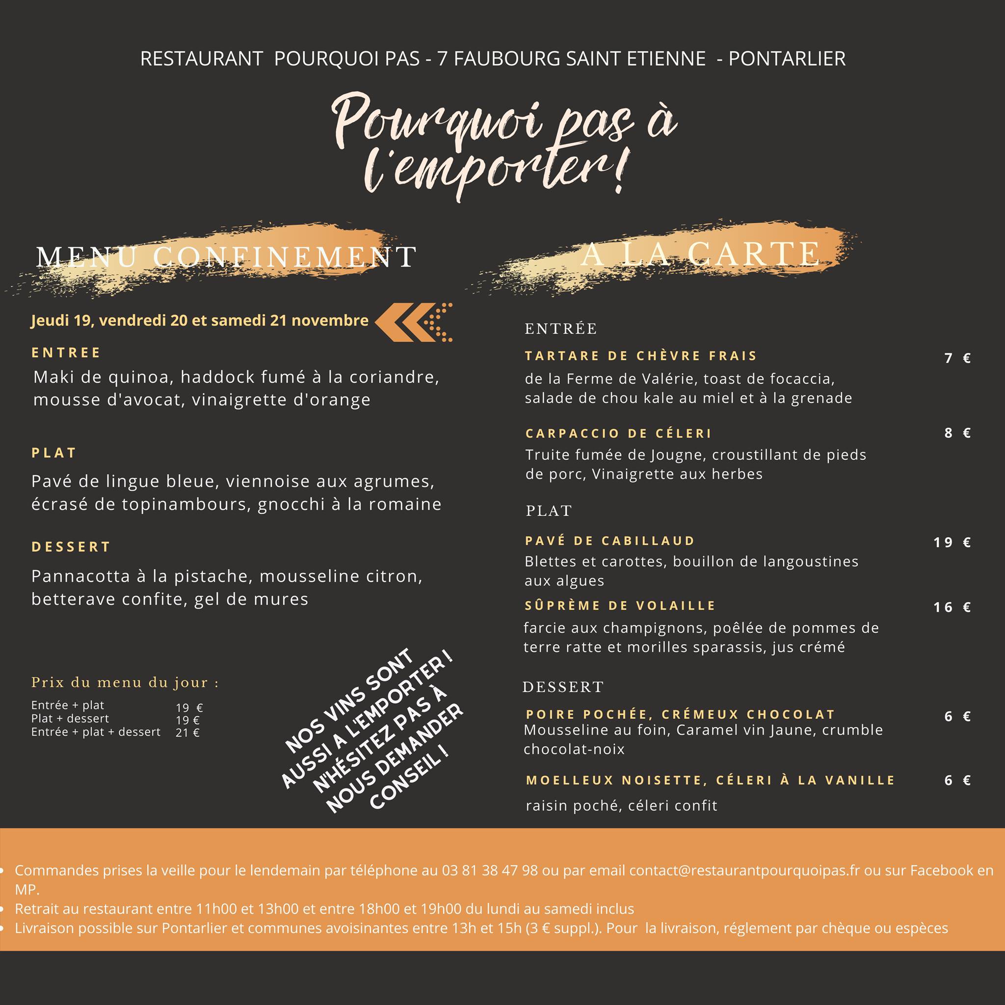 Menu et carte à l'emporter de... - Restaurant Pourquoi pas