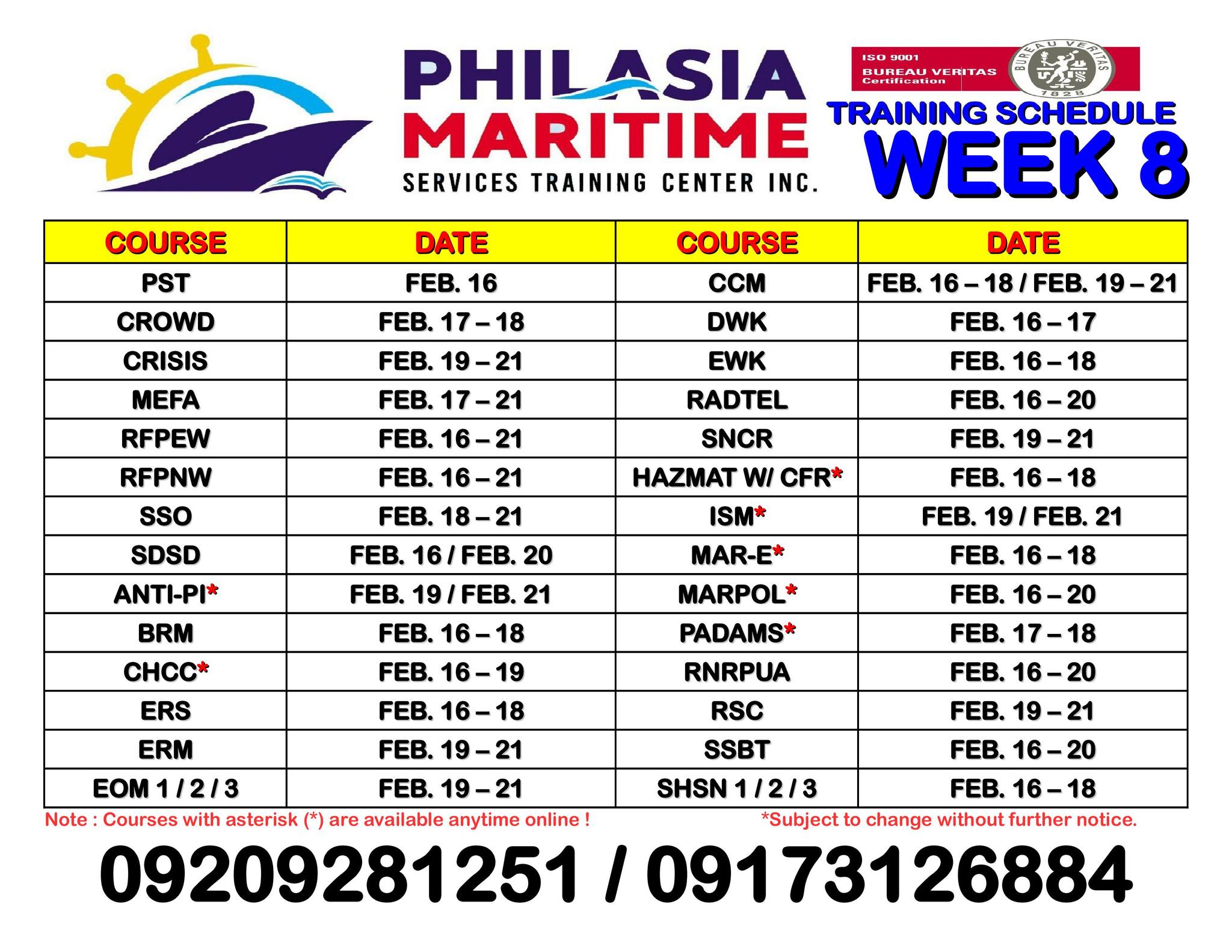 Philasia - ⚓ Week 8 Training Schedule | Philasia Maritime Training ...
