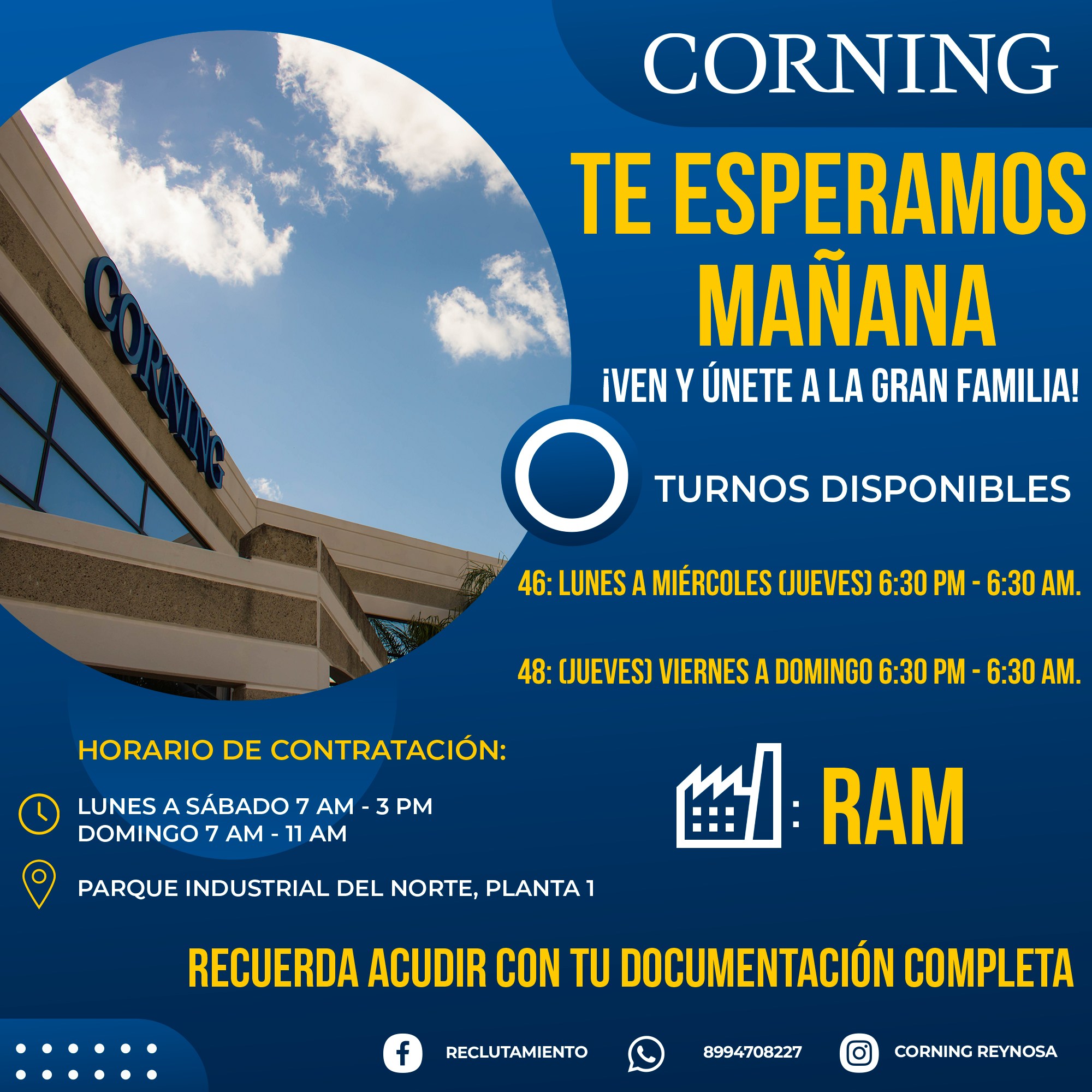 Corning México - ¡TE ESPERAMOS EN PLANTA 1! 👷 Acude con... | Facebook