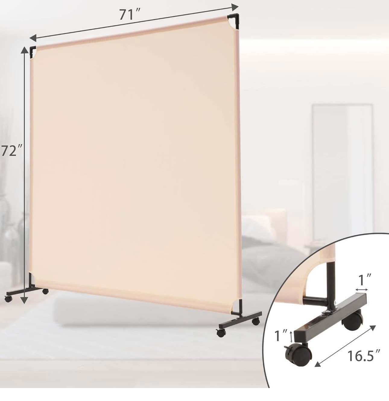 6FT Single Panel Rolling Room Divider, Partition Privacy Screens with ...