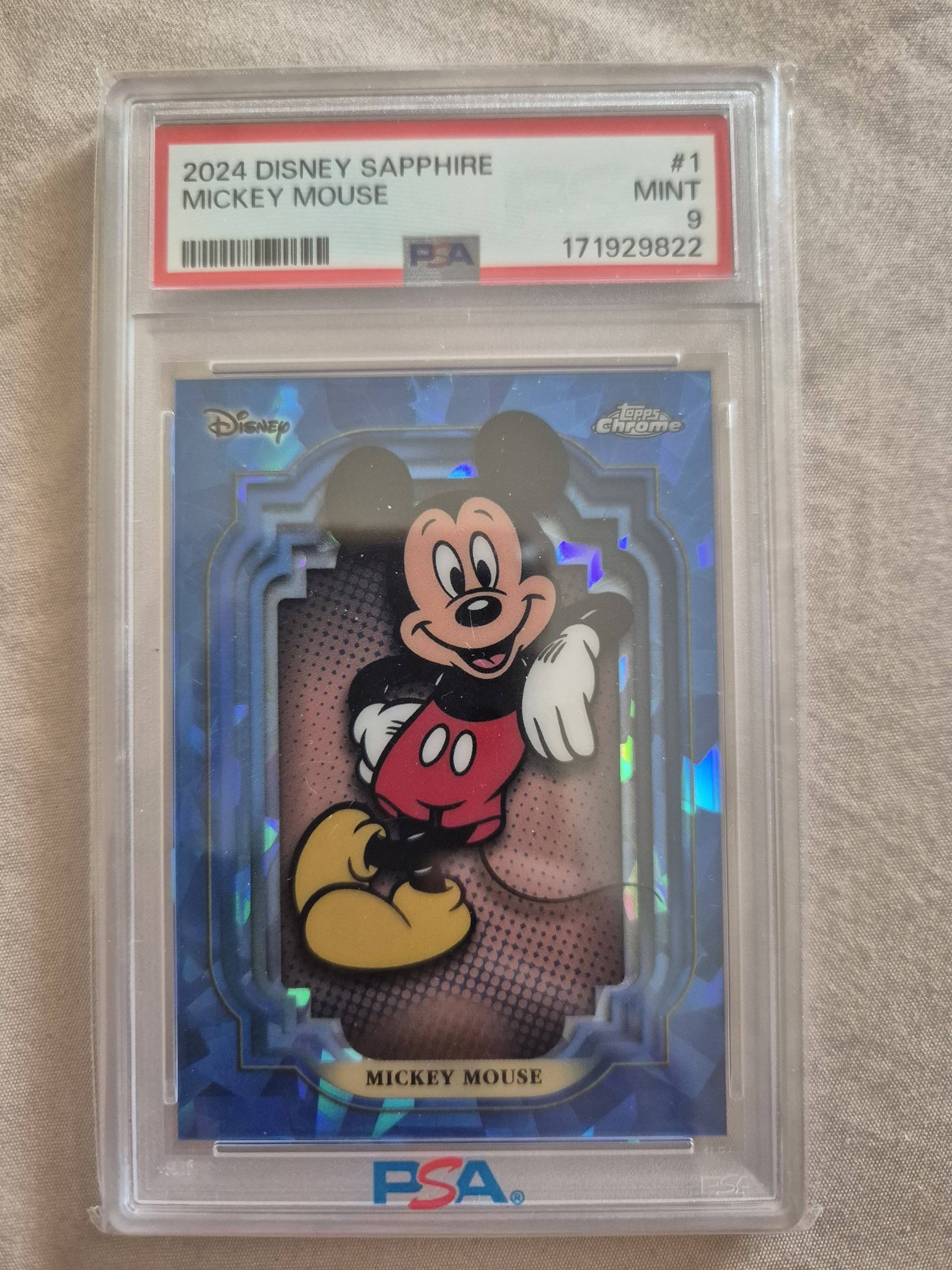 2024 Topps Chrome Disney Sapphire Mickey Mouse #1. Professionally