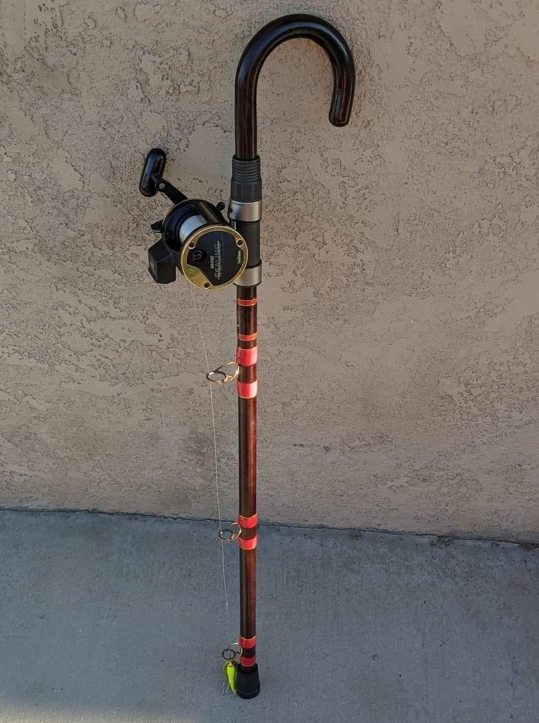 designer walking cane fishing pole Sweetgrass Wooden walking cane with Comfortable Ergonomic handle Cane for retirement.  