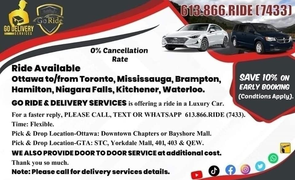 GO RIDE, Delivery & Tourism Services | Ottawa ON