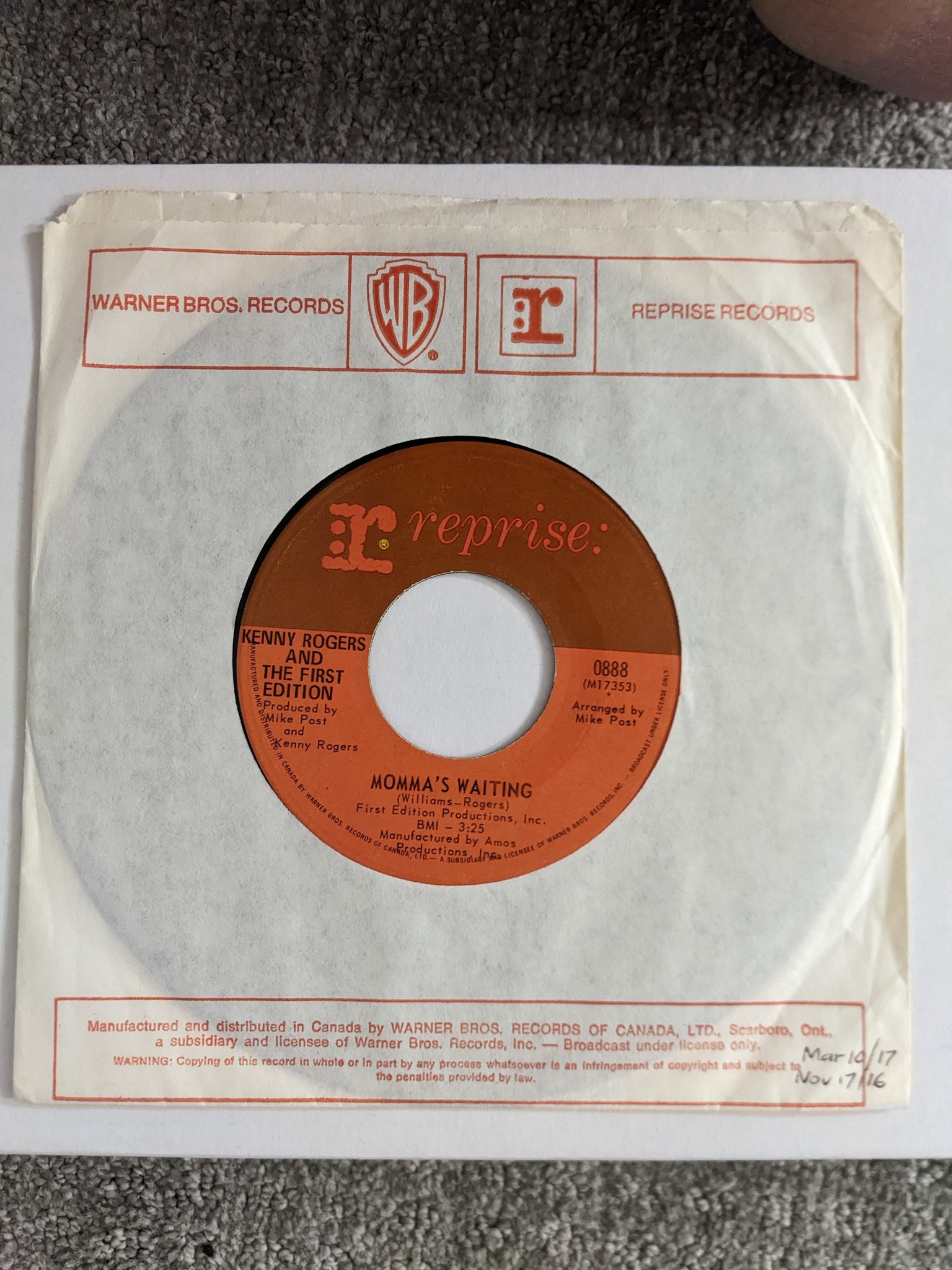 Warner Bros. Records of Canada sleeve variants from 1970-1971