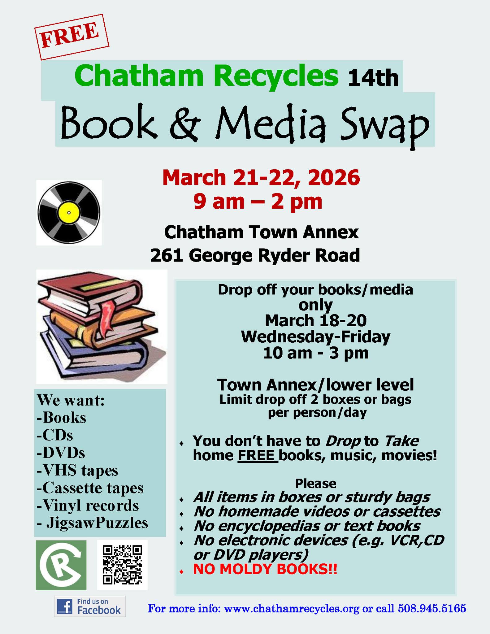 ChathamRecycles will be hosting its 14th annual Book & Media Swap 