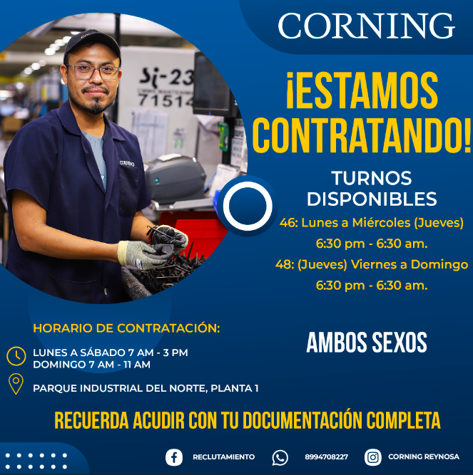 Corning México - ¡TE ESPERAMOS EN PLANTA 1! 👷 Acude con...