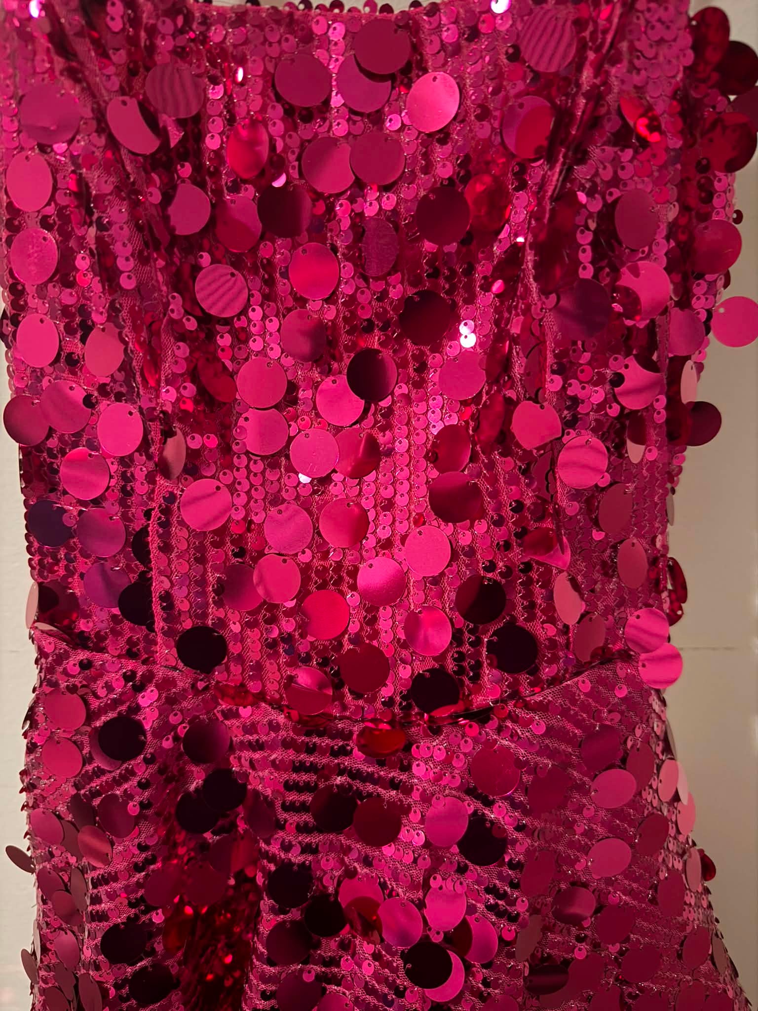 hot pink bachelorette party dress Stunning sequin mini in a vibrant pink/fuchsia shade. Perfect for homecoming, birthdays, parties, festivals, or a night out! Features oversized disc/paillette sequins over a comfortable matching mesh lining that Model Tori