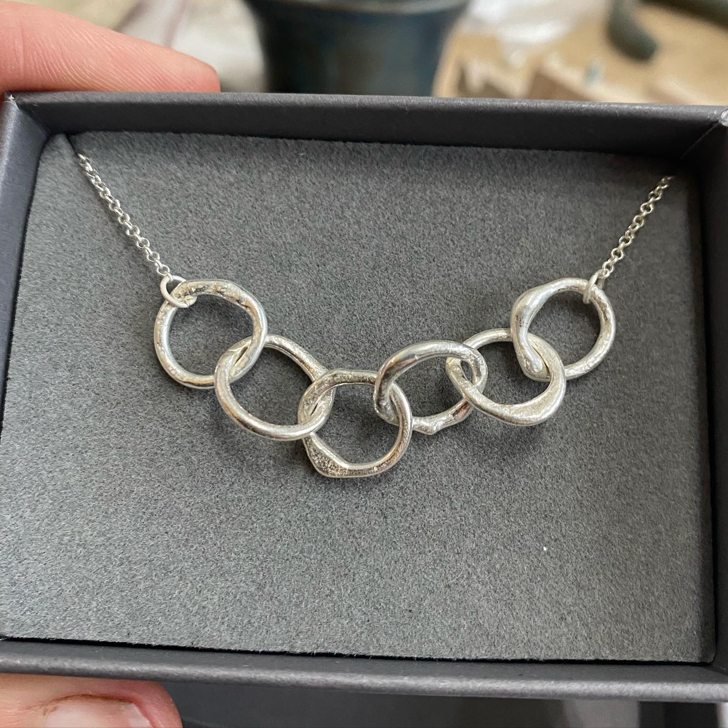 Handmade vintage silver necklace by husband turned jewelry designer