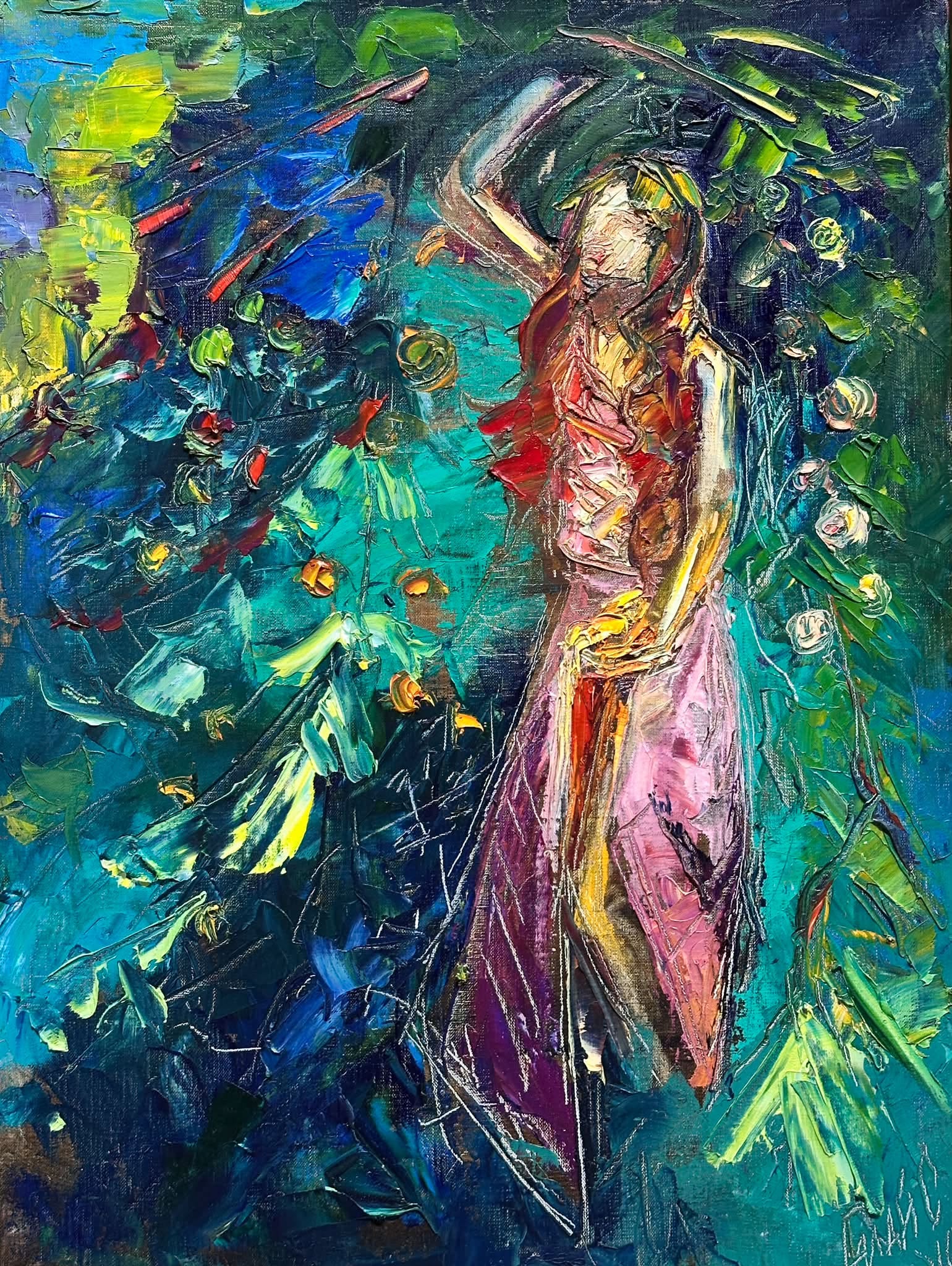 水彩画。抽象「ポリフォ二ーF4−1」 F4.透明水彩.墨汁.ホワイトポスター