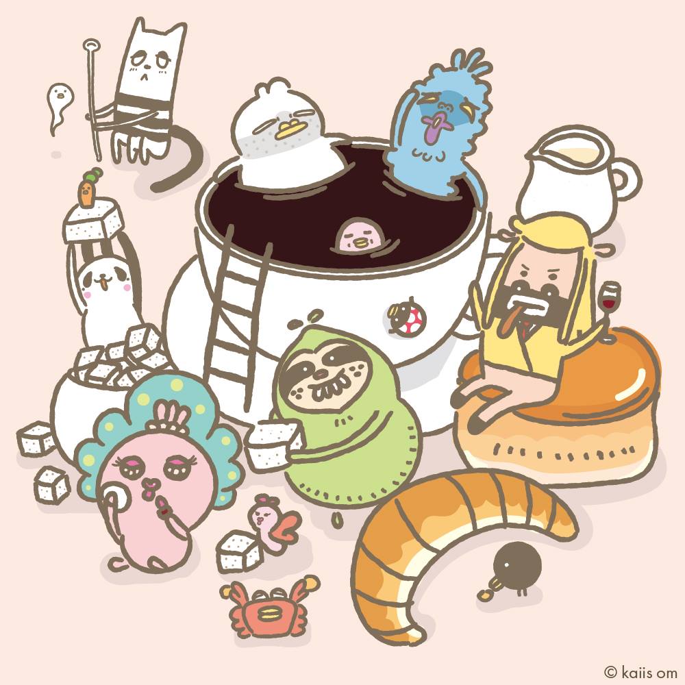 異想om世界 - 睡覺起來好好吃個早餐喔～～ #line貼圖 #台灣 #早餐 #咖啡 #linesticker #Taiwan #cute # ...