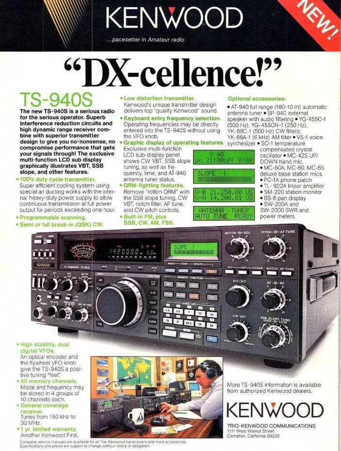 Kenwood TS-940S advertisement from a 1985 magazine