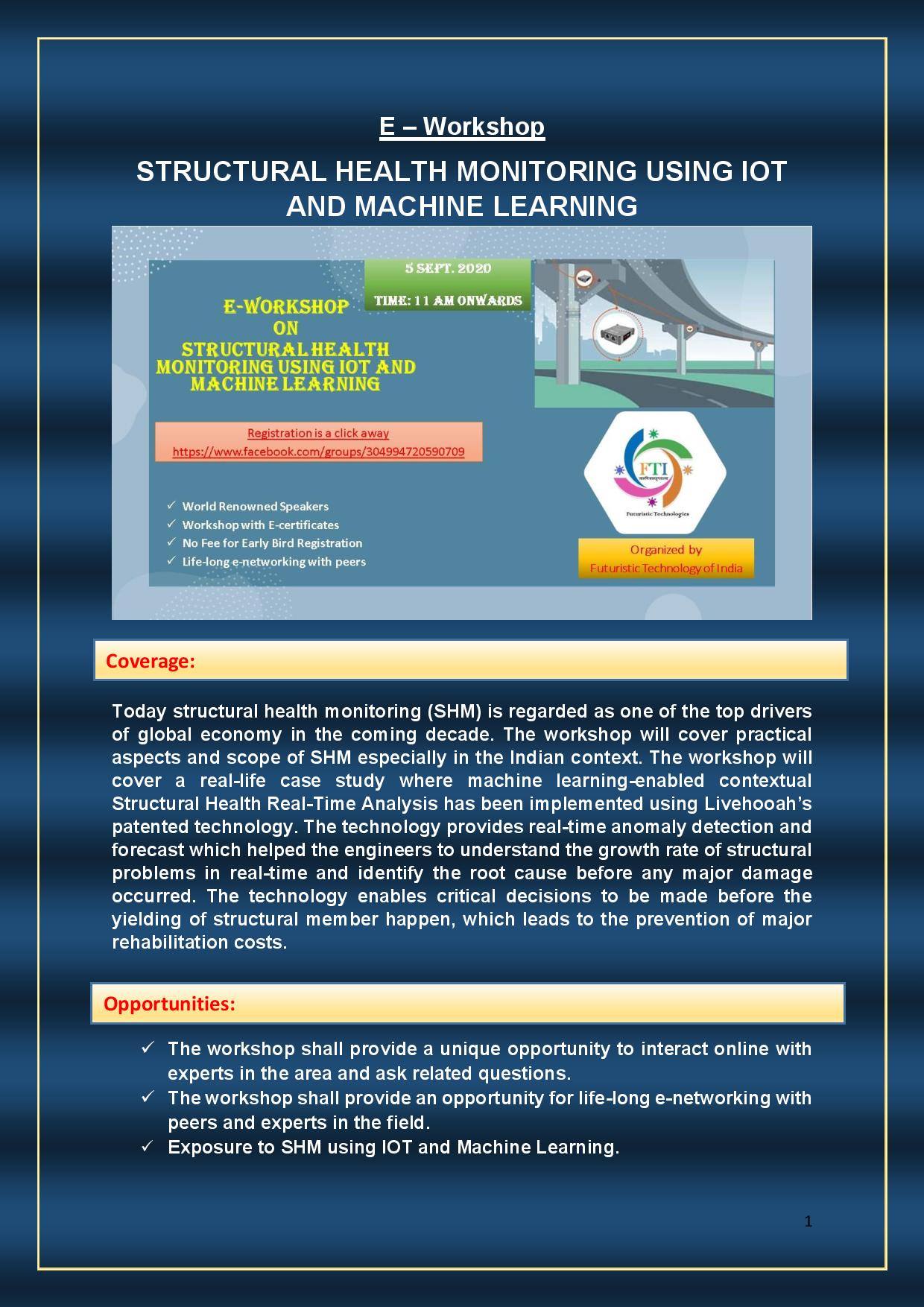 E-workshop: STRUCTURAL HEALTH MONITORING USING IOT AND MACHINE LEARNING