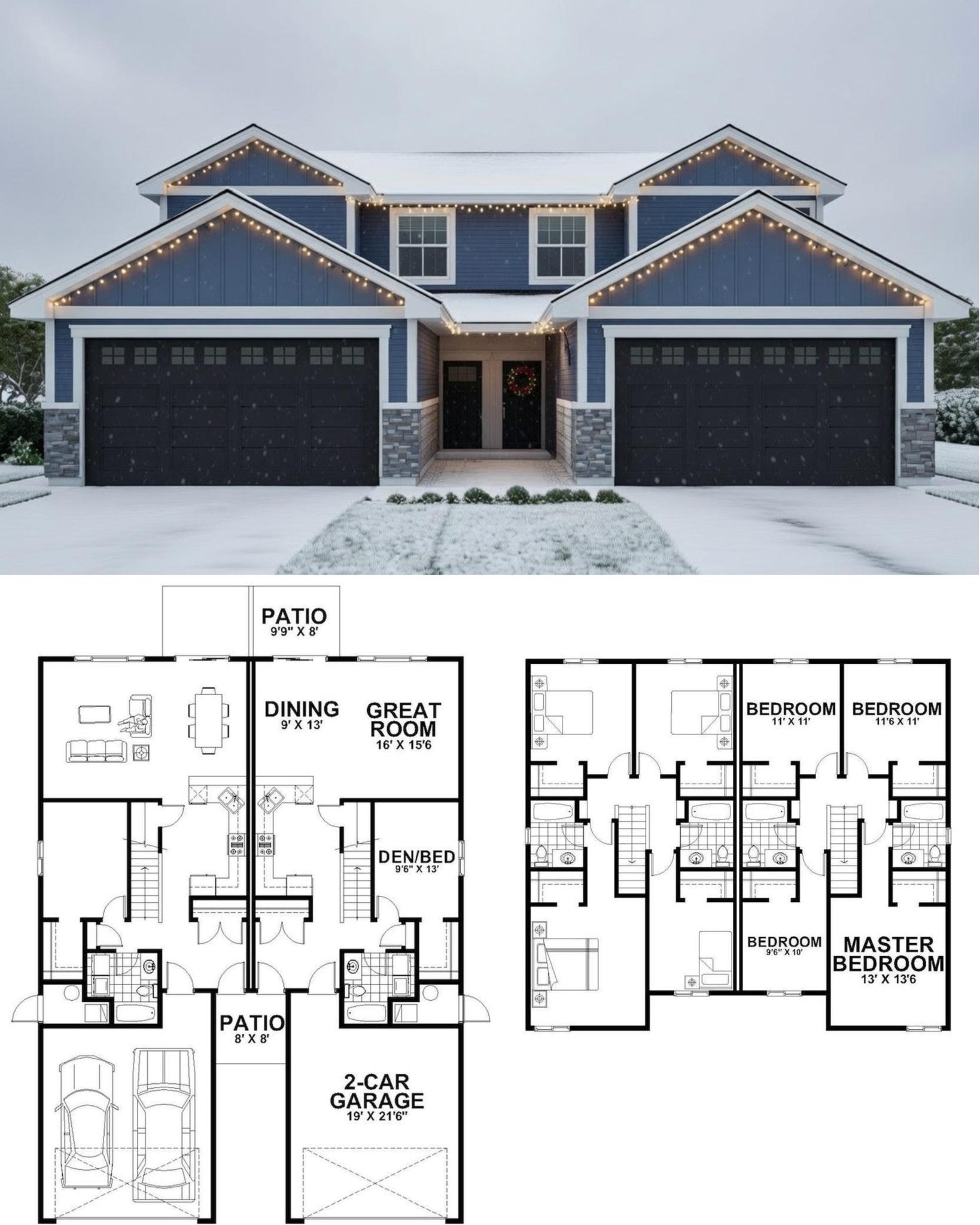 Jerry's - A modern two-story duplex house in a winter setting, shown in ...