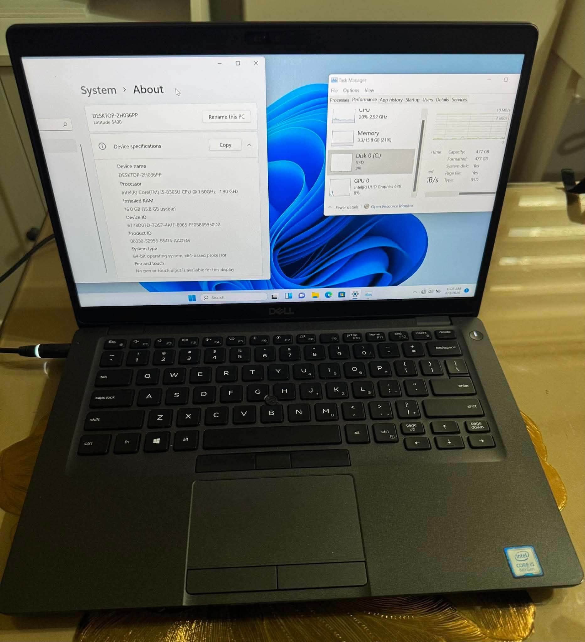 Laptop Model: Dell Latitude 5400 Processor: Intel Core i5-8365U