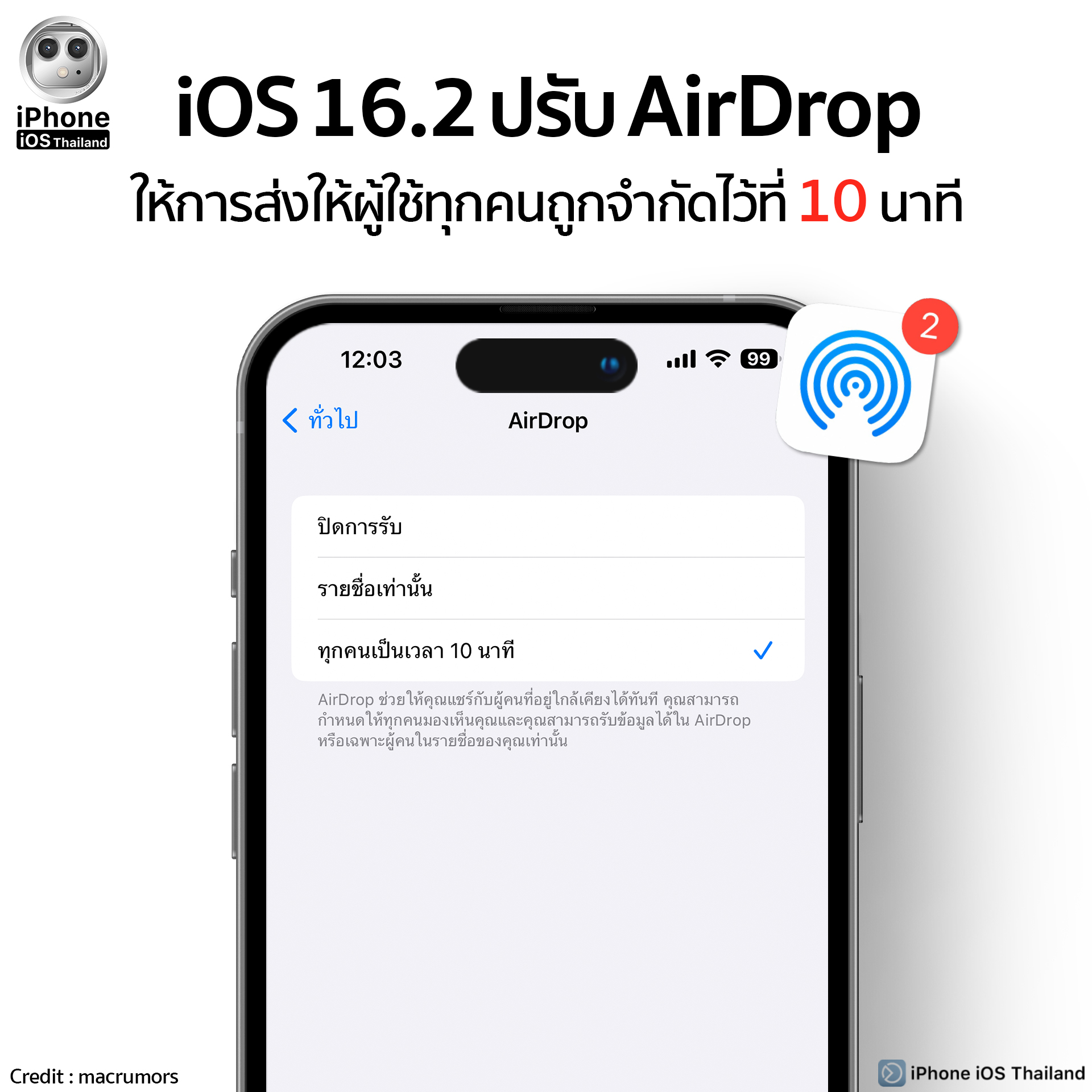 iOS 16.2 ปรับ AirDrop... - iPhone iOS Thailand | Facebook