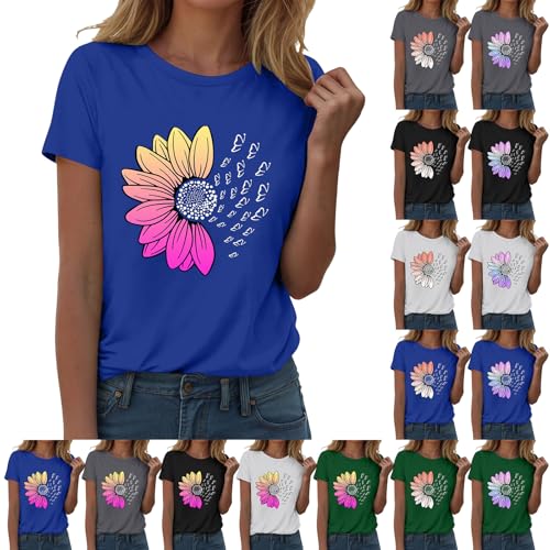 Haut Décontracté Manches Courtes T-Shirt Femme Manches Courtes Col Rond - Coton Doux Et Graphique Décontracté Top Col Rond Manches Courtes