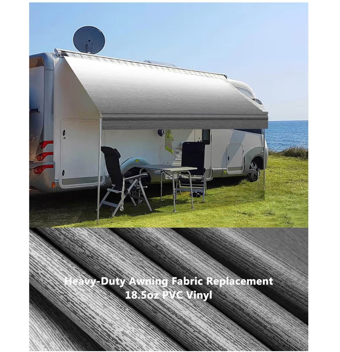 RV Awning Fabric Replacement, 18.5oz Heavy-Duty Weatherproof Vinyl ...