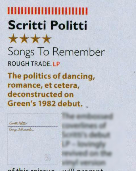 A gentle reminder The reissue of Scritti Politti's Songs To