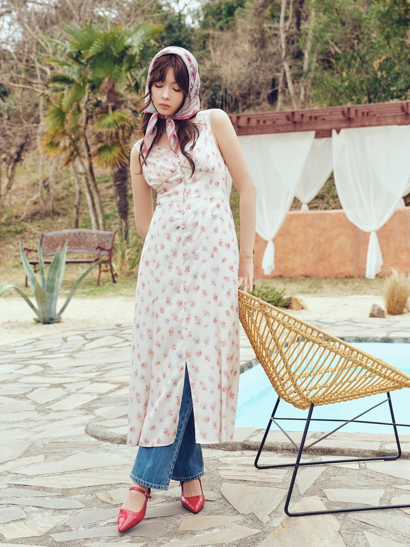 カスケードパフスリーブブラウス No.72118015 off.pink.mint ¥8,360 