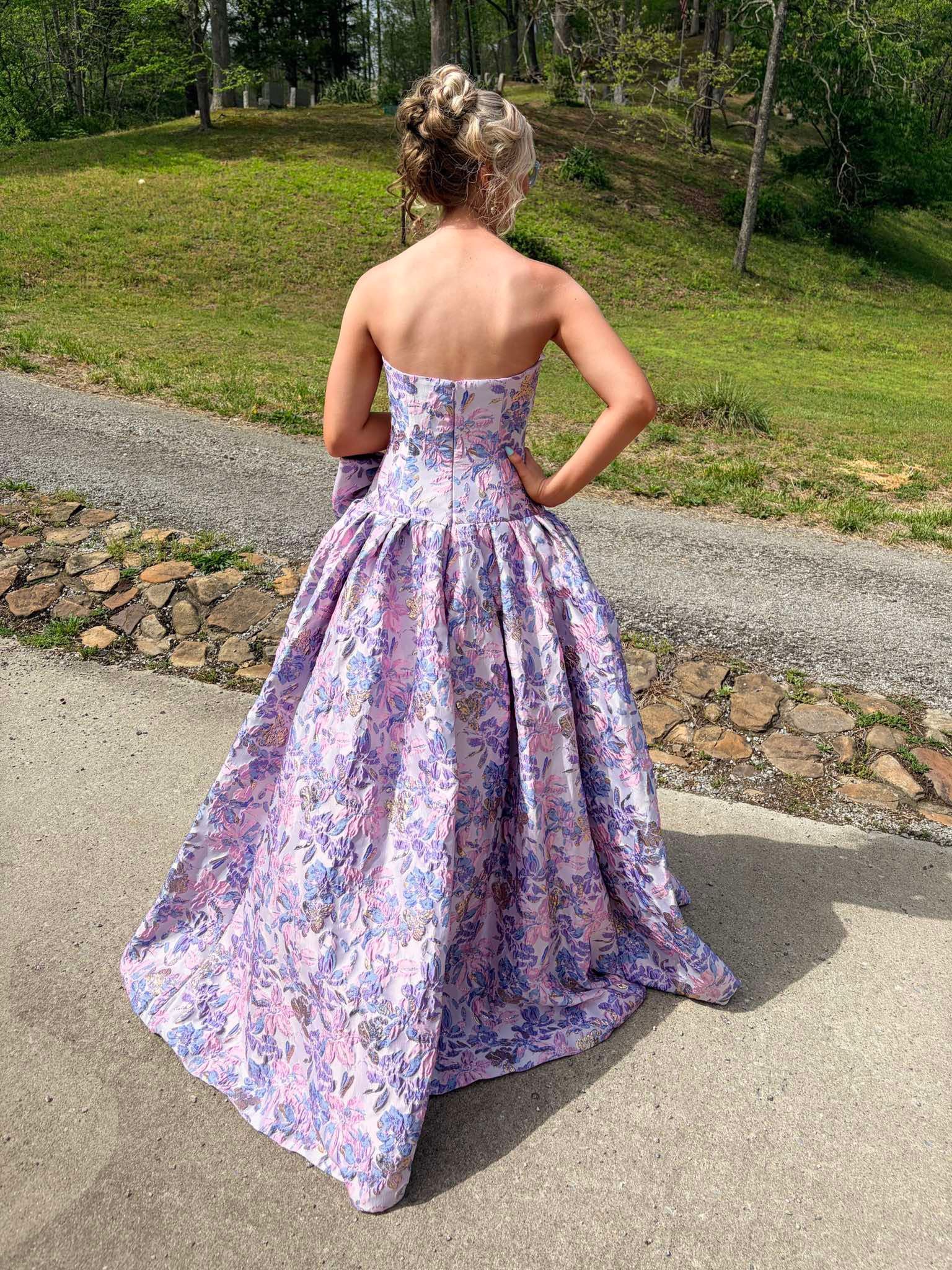 open lace back dress Off-The-Shoulder Long Prom Dress with Embroidered Corset Navy / 2 main image 1