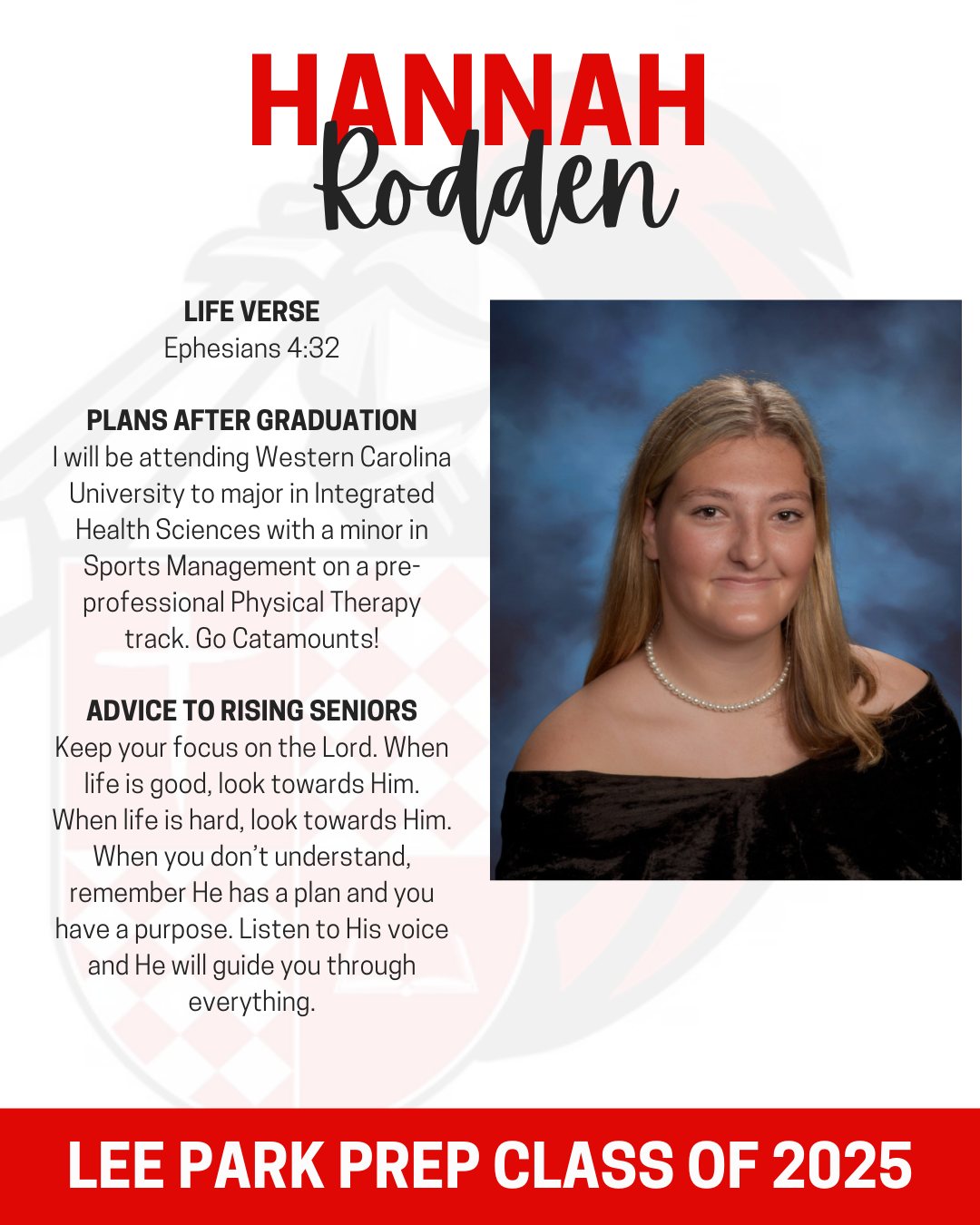 Lee Park Prep - Today the Senior Spotlight is on Hannah... | Facebook