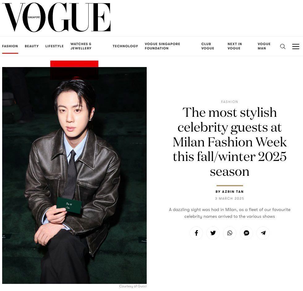 Mica - Congratulations Jin 🎉👏 Vogue Singapore named Jin as one of the ...