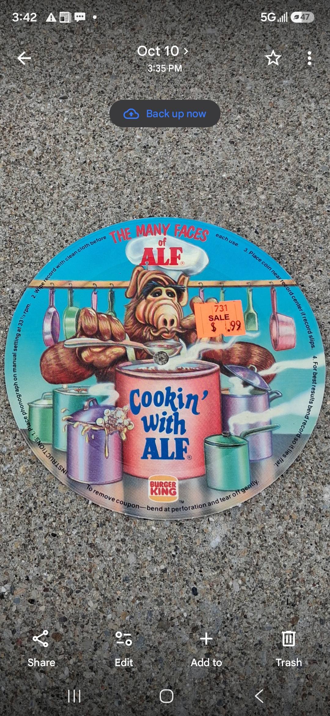 Vintage Burger King ALF promotional record for sale