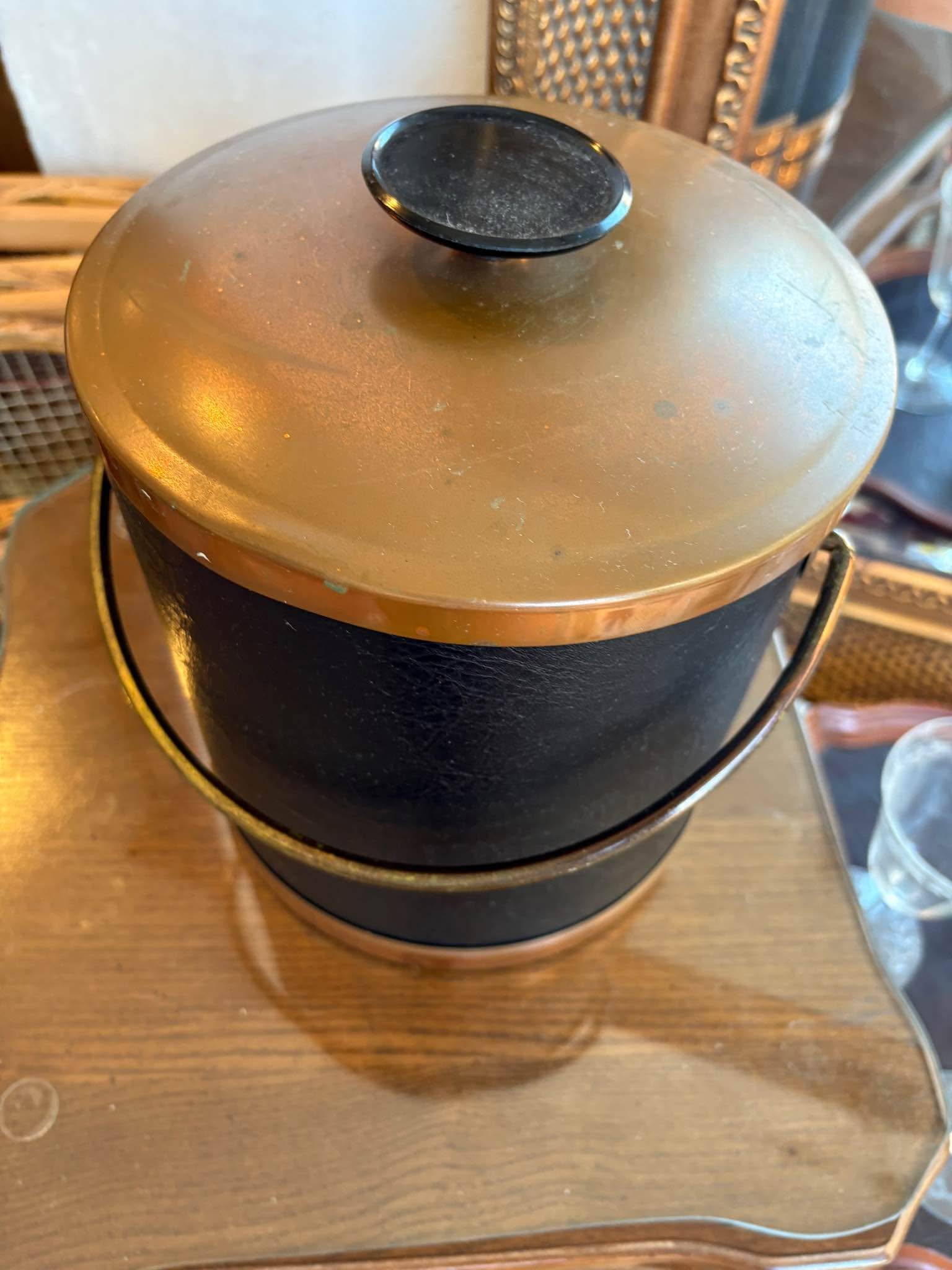 a Vintage Coppercraft Guild Ice Bucket Copper & Black Vinyl MCM 1970's ...