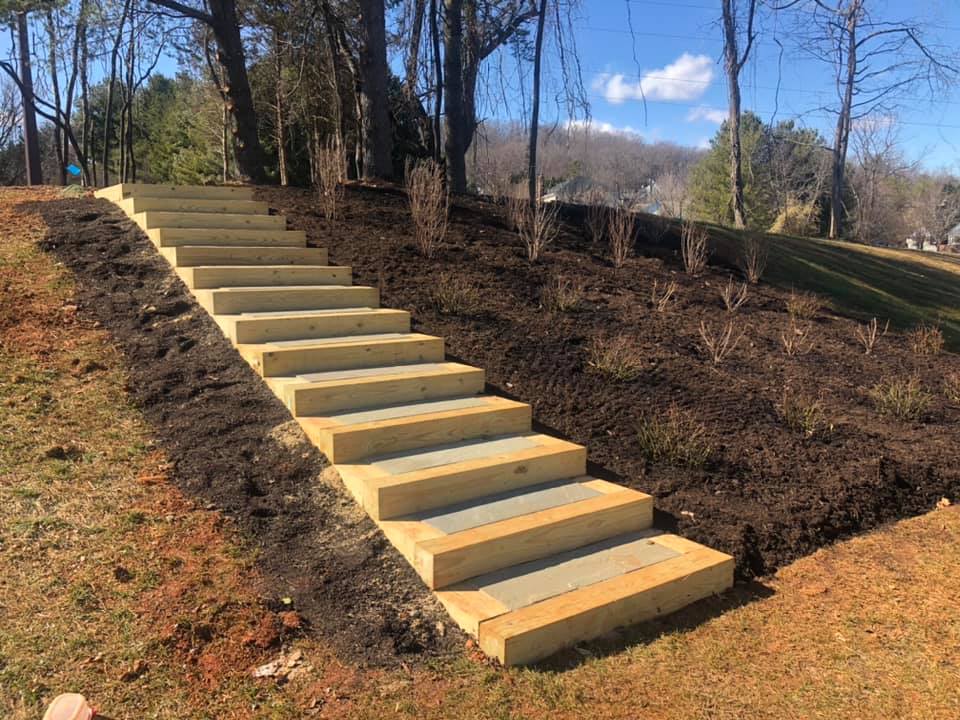 Timber steps with bluestone... - Appalachian Landscapes | Facebook