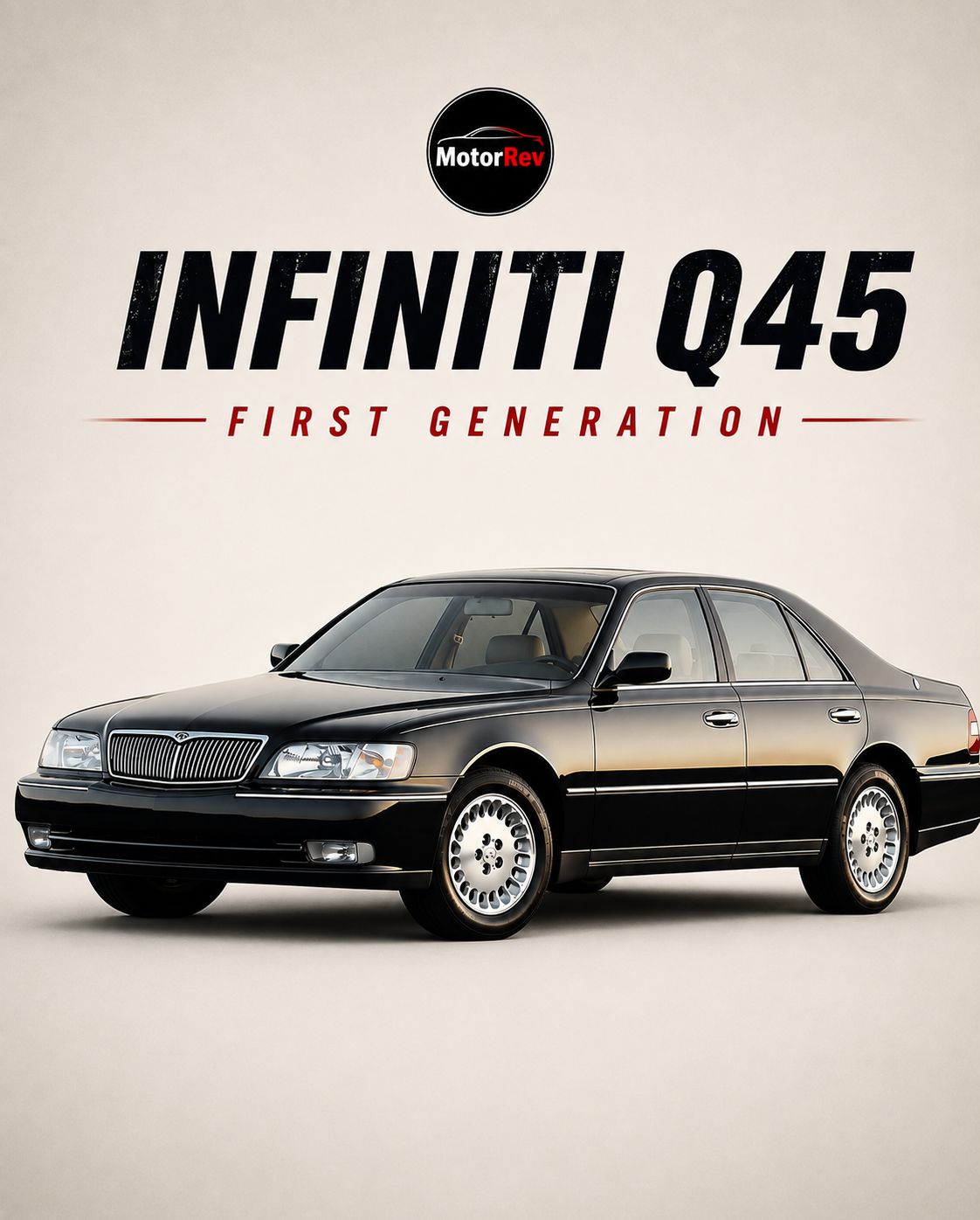 The 1990 Infiniti Q45 arrived with no grille, no wood trim, and a