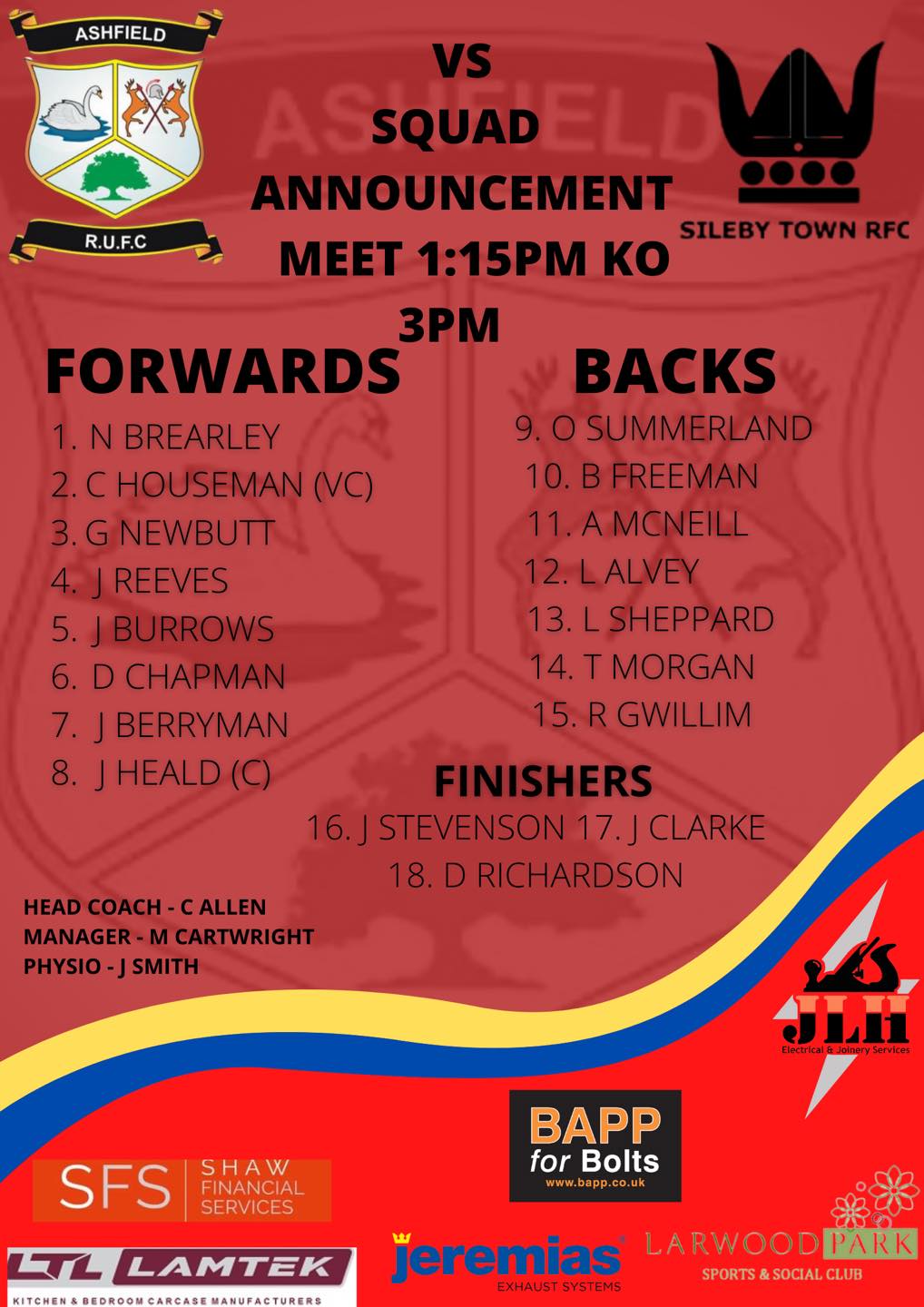 Ashfield RUFC - 📣 Squad announcement 📣 Our 1st XV face... | Facebook