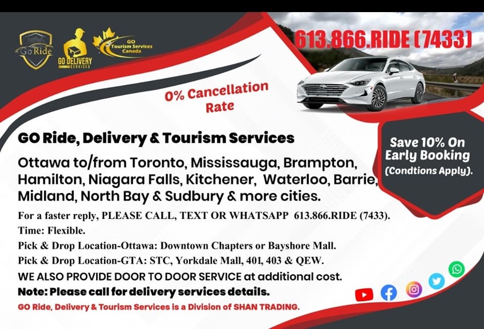GO RIDE, Delivery & Tourism Services | Ottawa ON