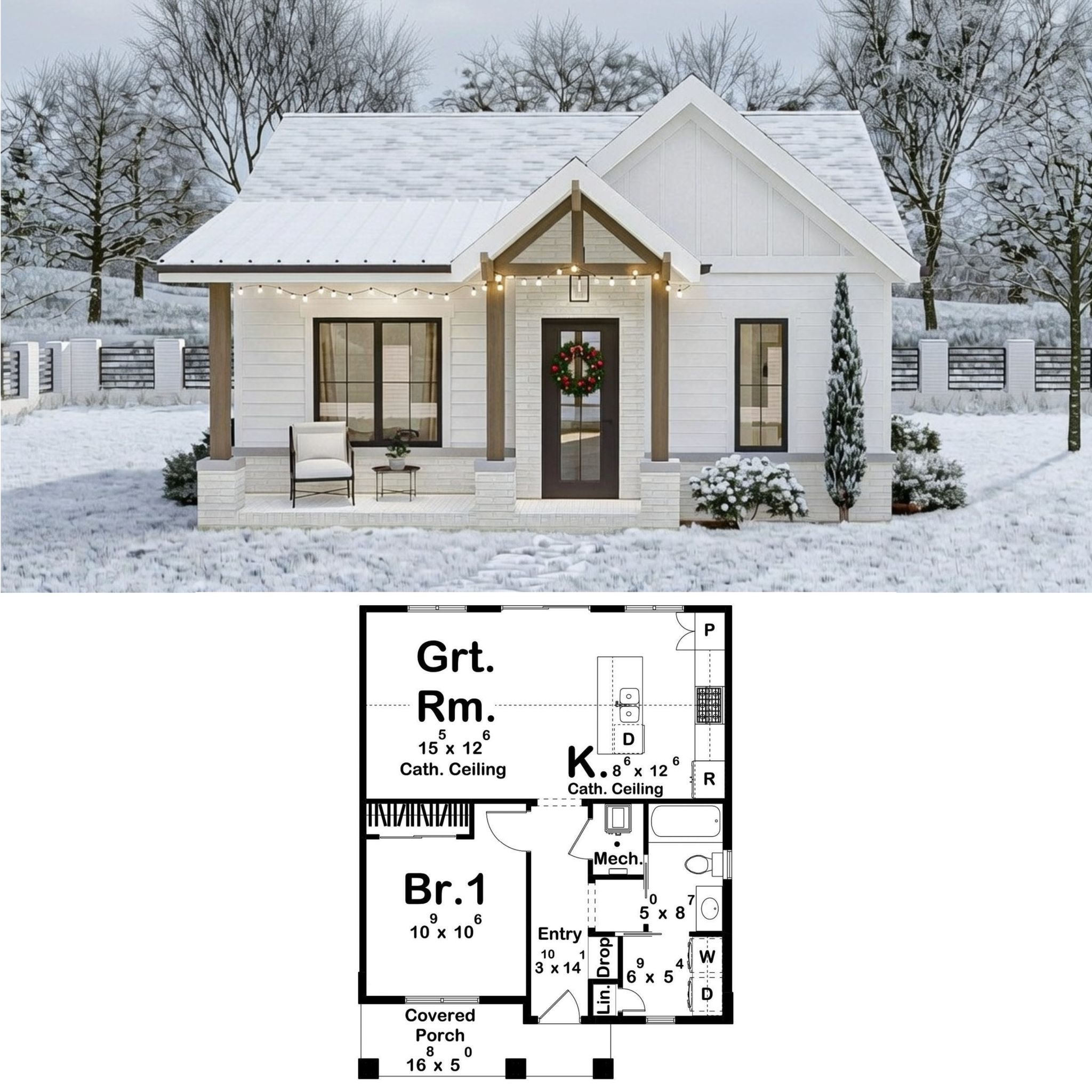 Jerry's - A single-story modern farmhouse cottage with a simple gable ...