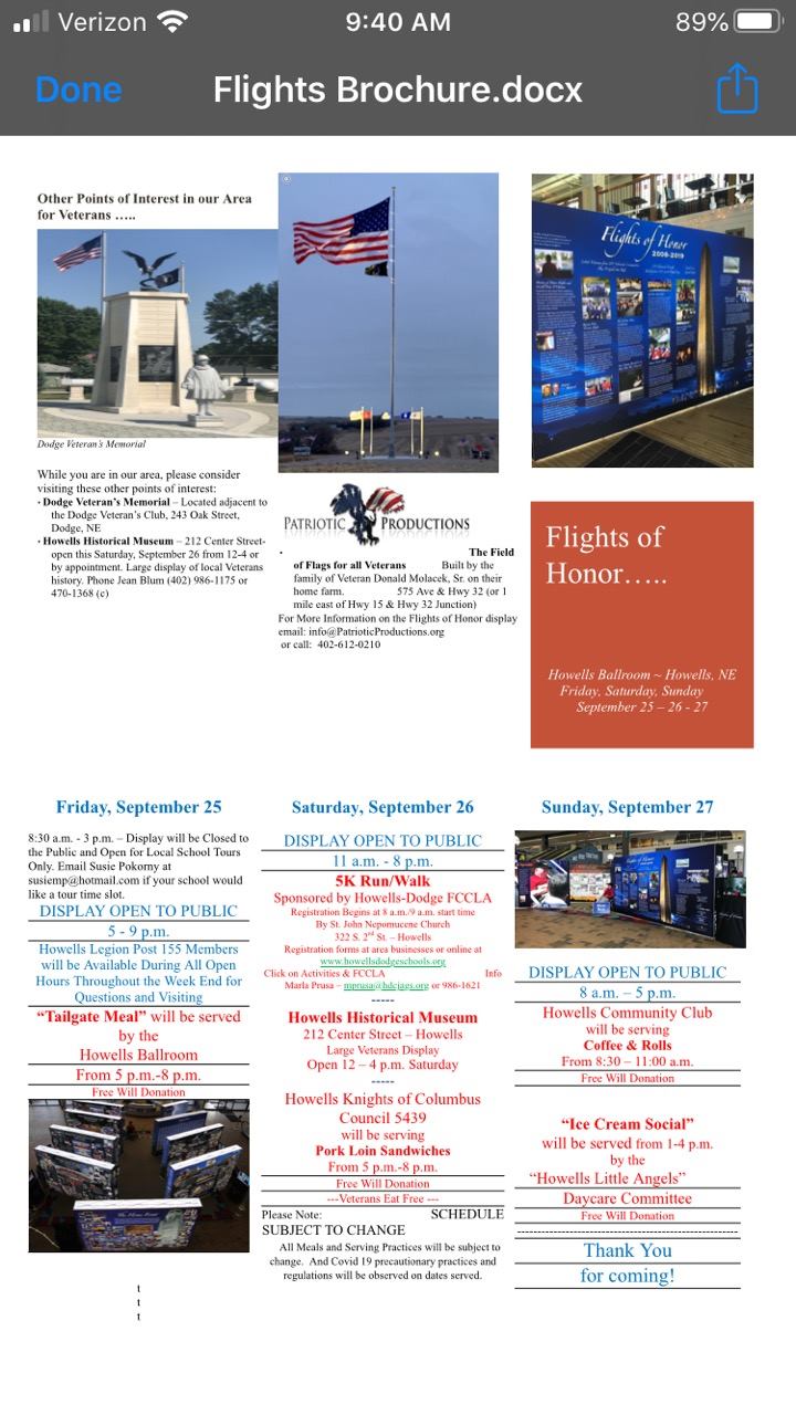Howells, Nebraska Will Host Flights of Honor Exhibit!