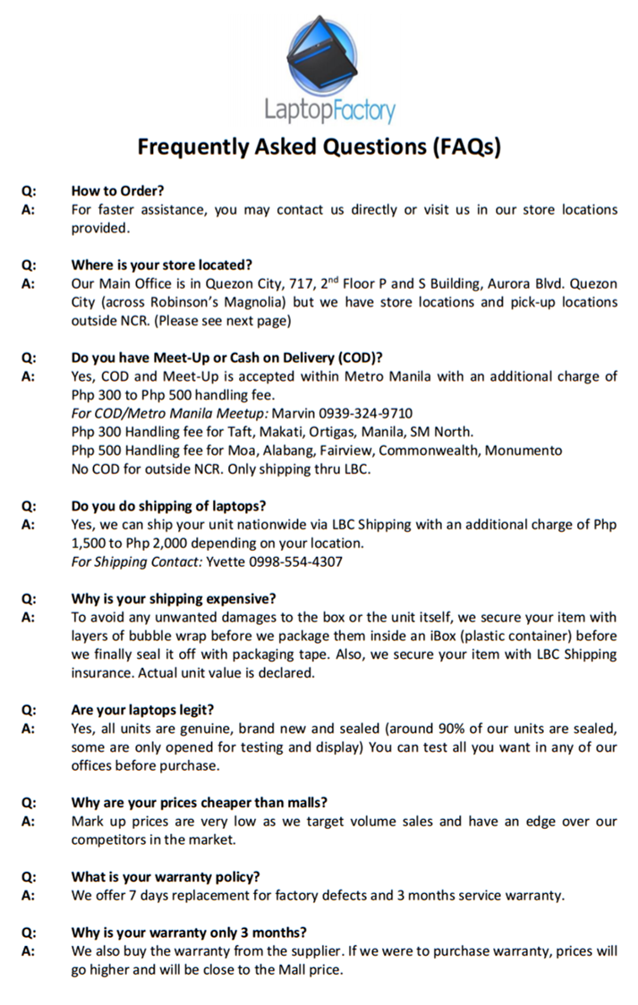 Laptop Factory - Frequently Asked Questions (FAQs) Q:... | Facebook