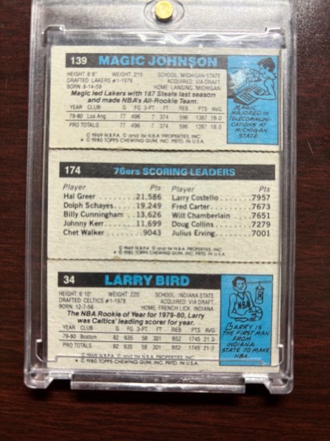 1980 LARRY BIRD/MAGIC JOHNSON ROOKIE CARD (PLEASE NOTE CARD IS ...